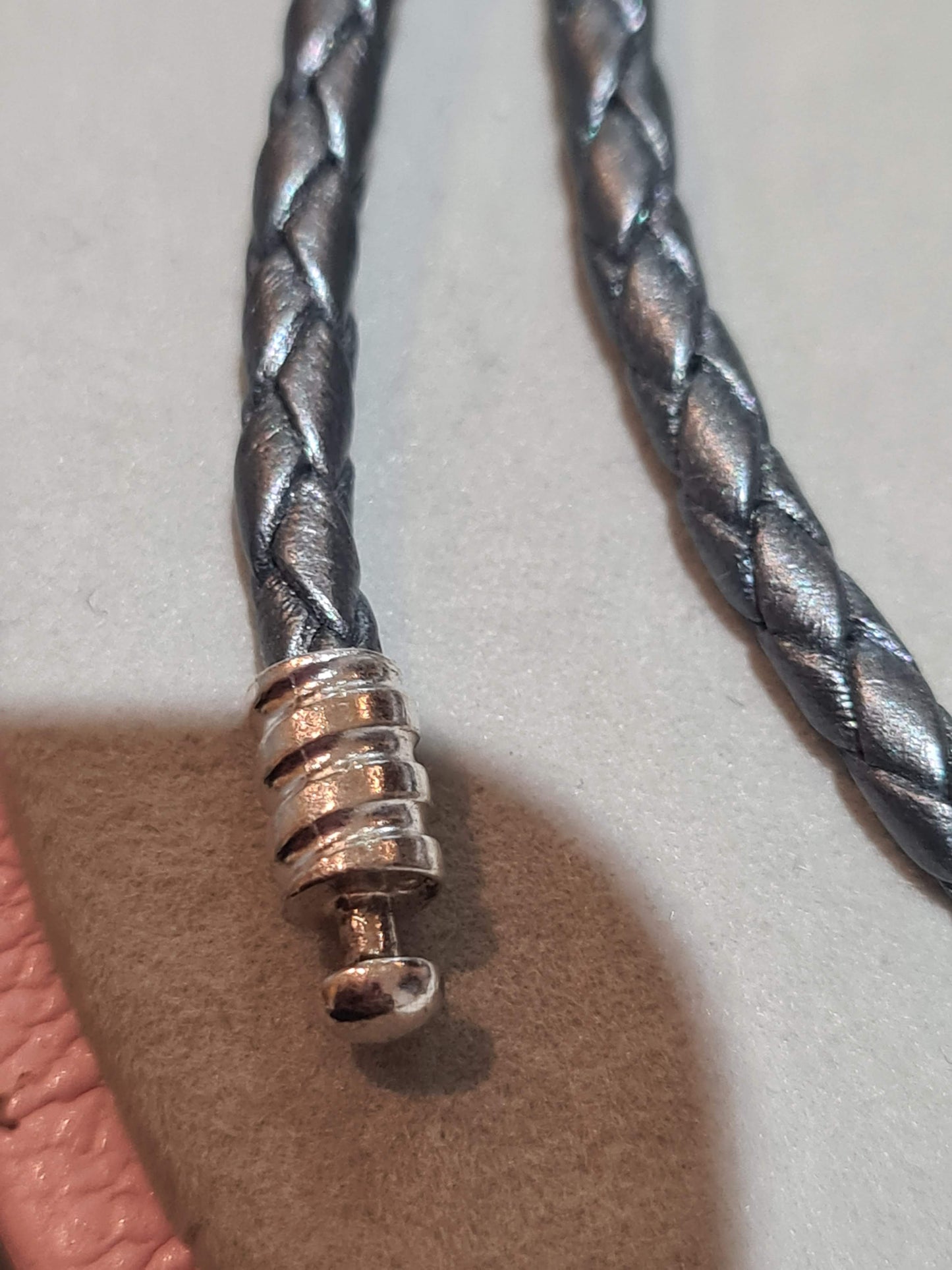 Genuine Pandora Silver Metallic Space Grey Double Leather New Style Clasp LARGE