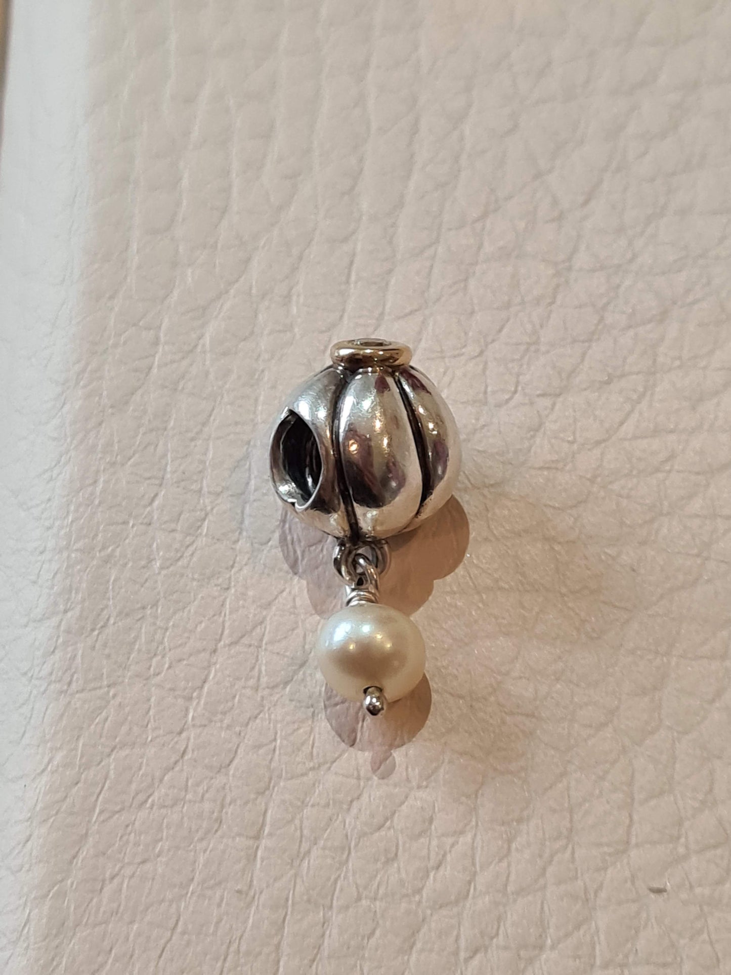 Genuine Pandora Two Tone Pearl Bud Dangle Charm