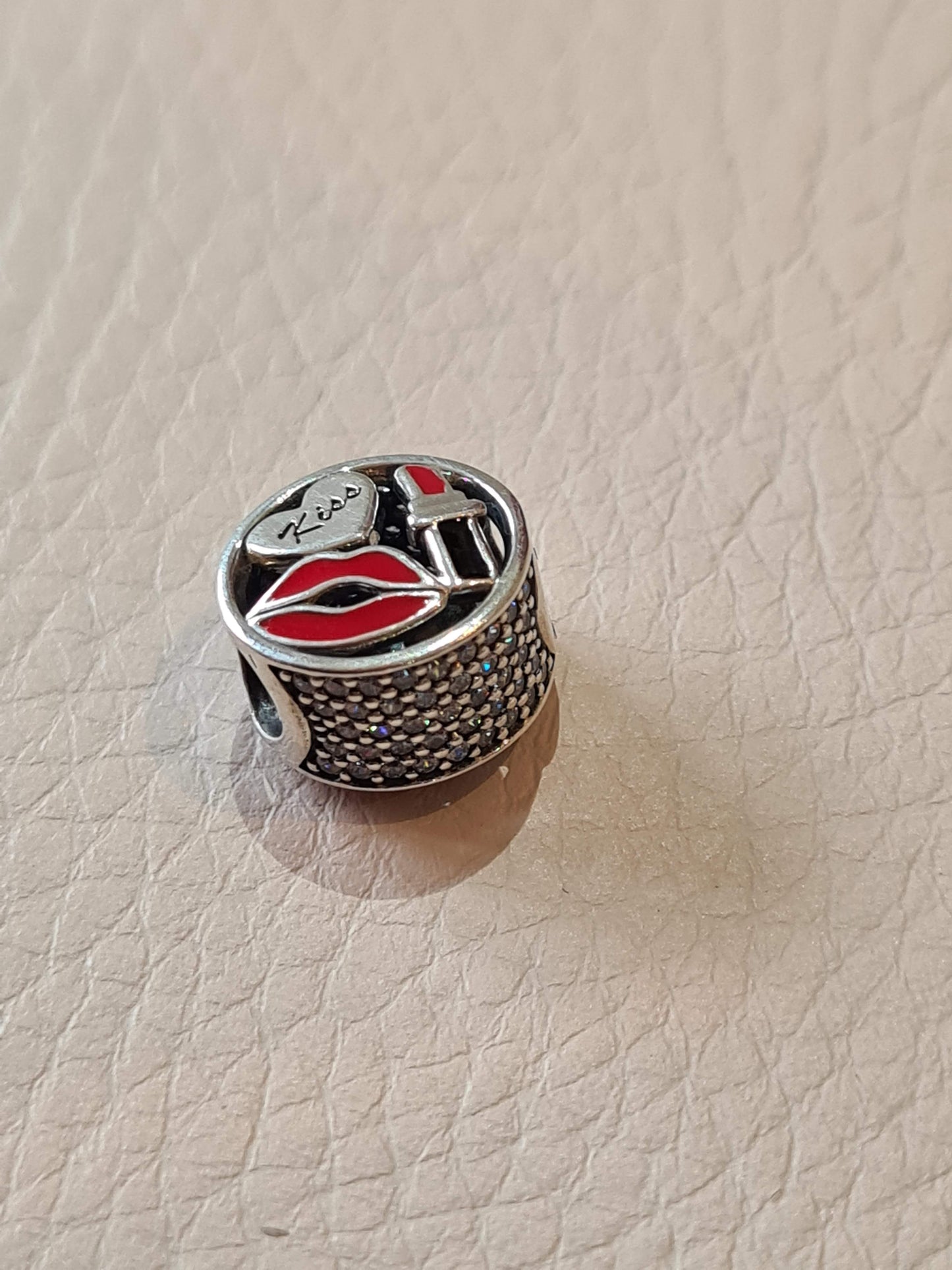Genuine Pandora Lipstick, Lips and Kiss Heart Pave Enamel Charm