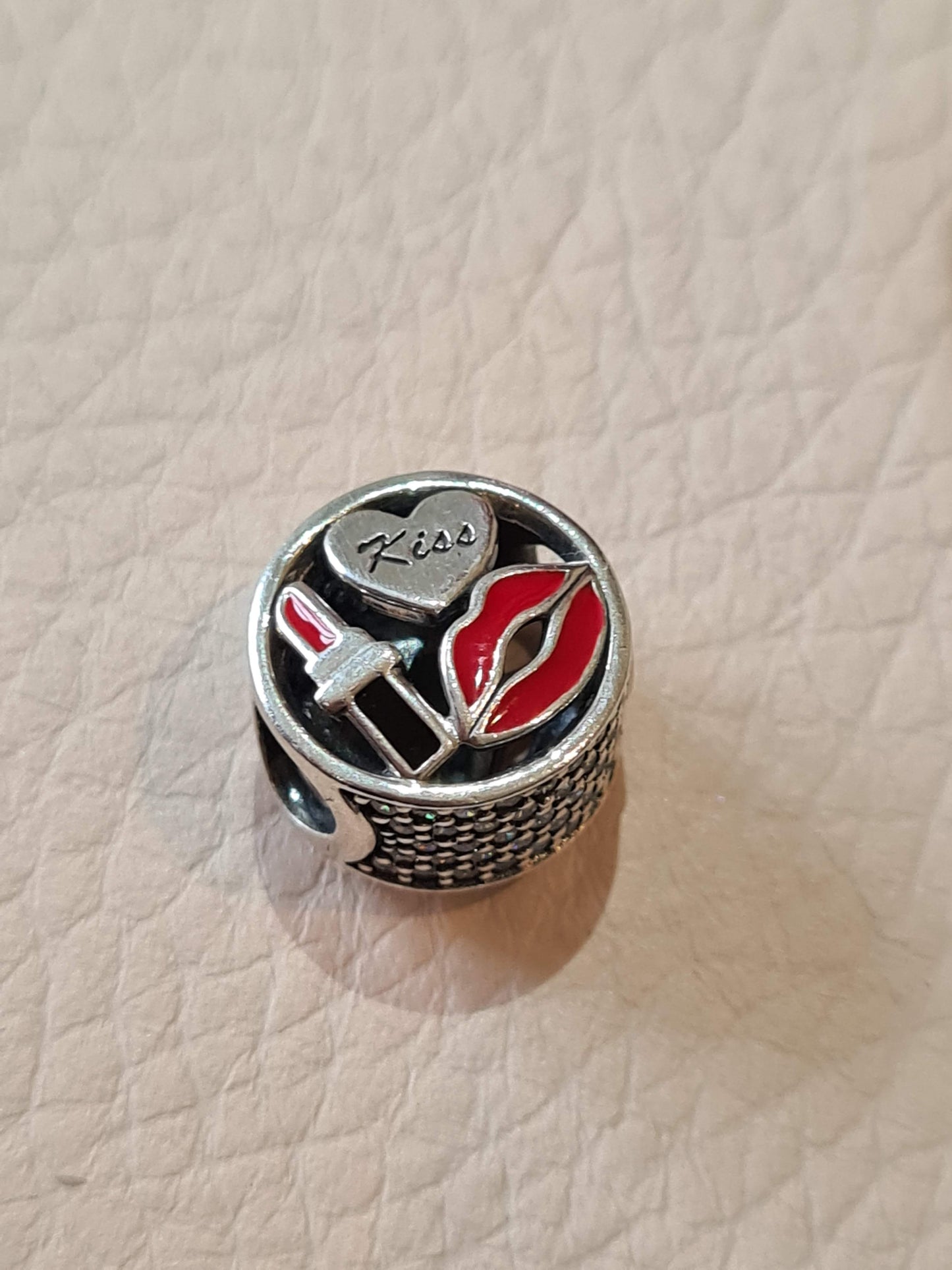 Genuine Pandora Lipstick, Lips and Kiss Heart Pave Enamel Charm