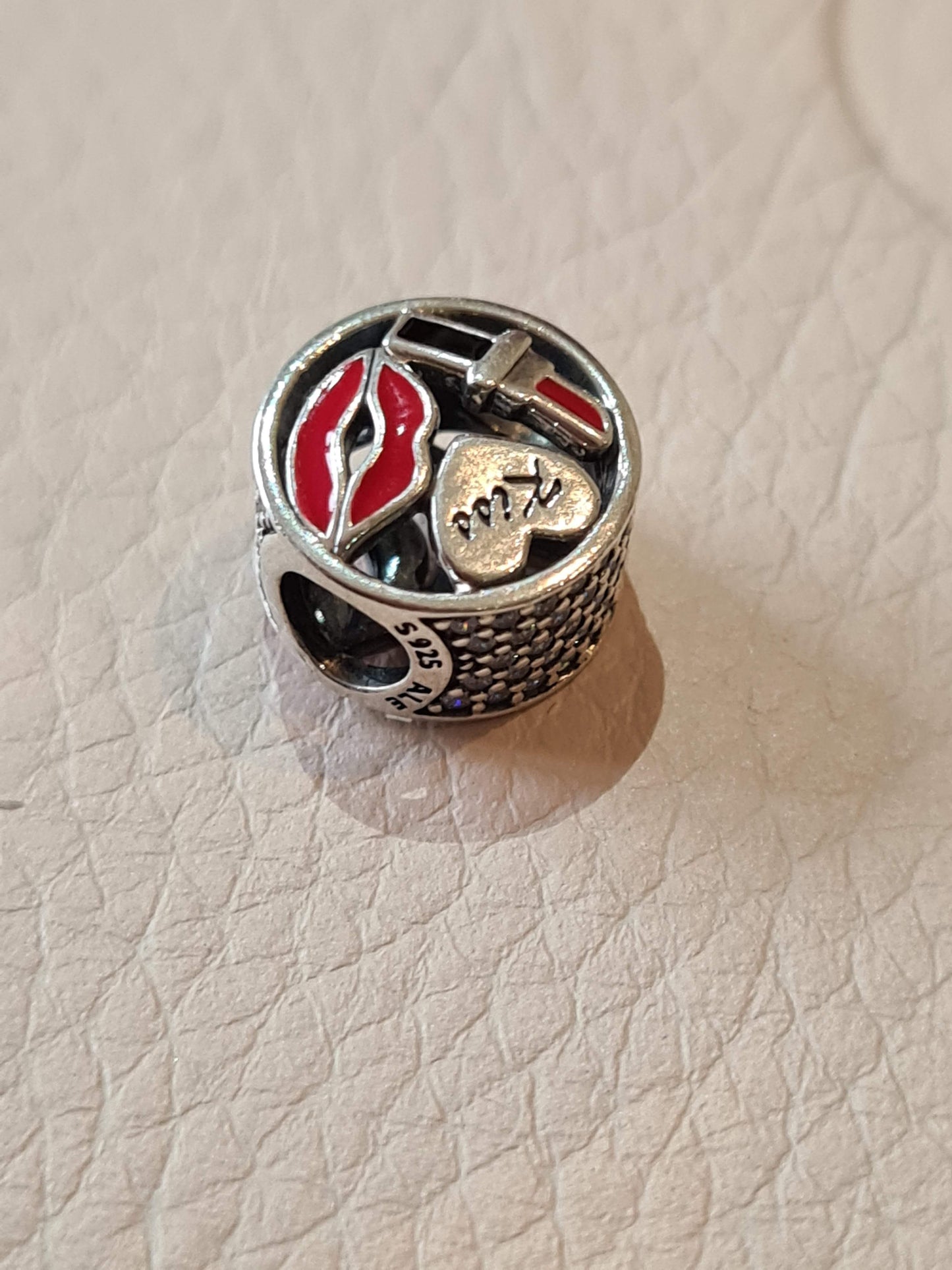 Genuine Pandora Lipstick, Lips and Kiss Heart Pave Enamel Charm