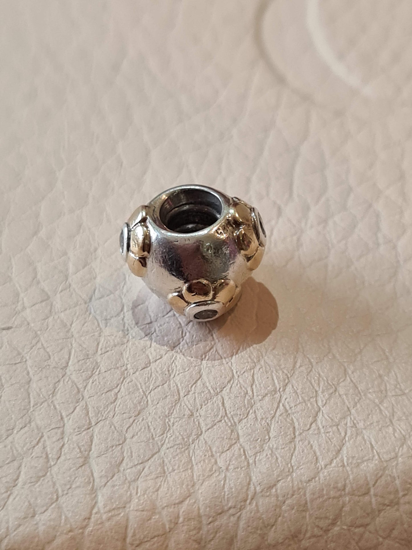 Genuine Pandora Two Tone Raised Gold Flowers Charm with CZ