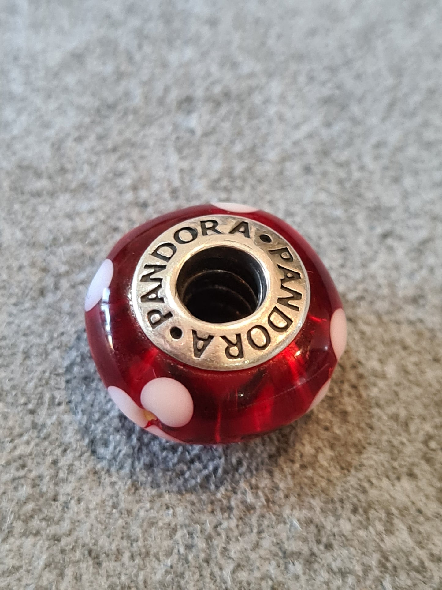 Genuine Pandora Red Murano Glass Charm With White and Yellow Flowers