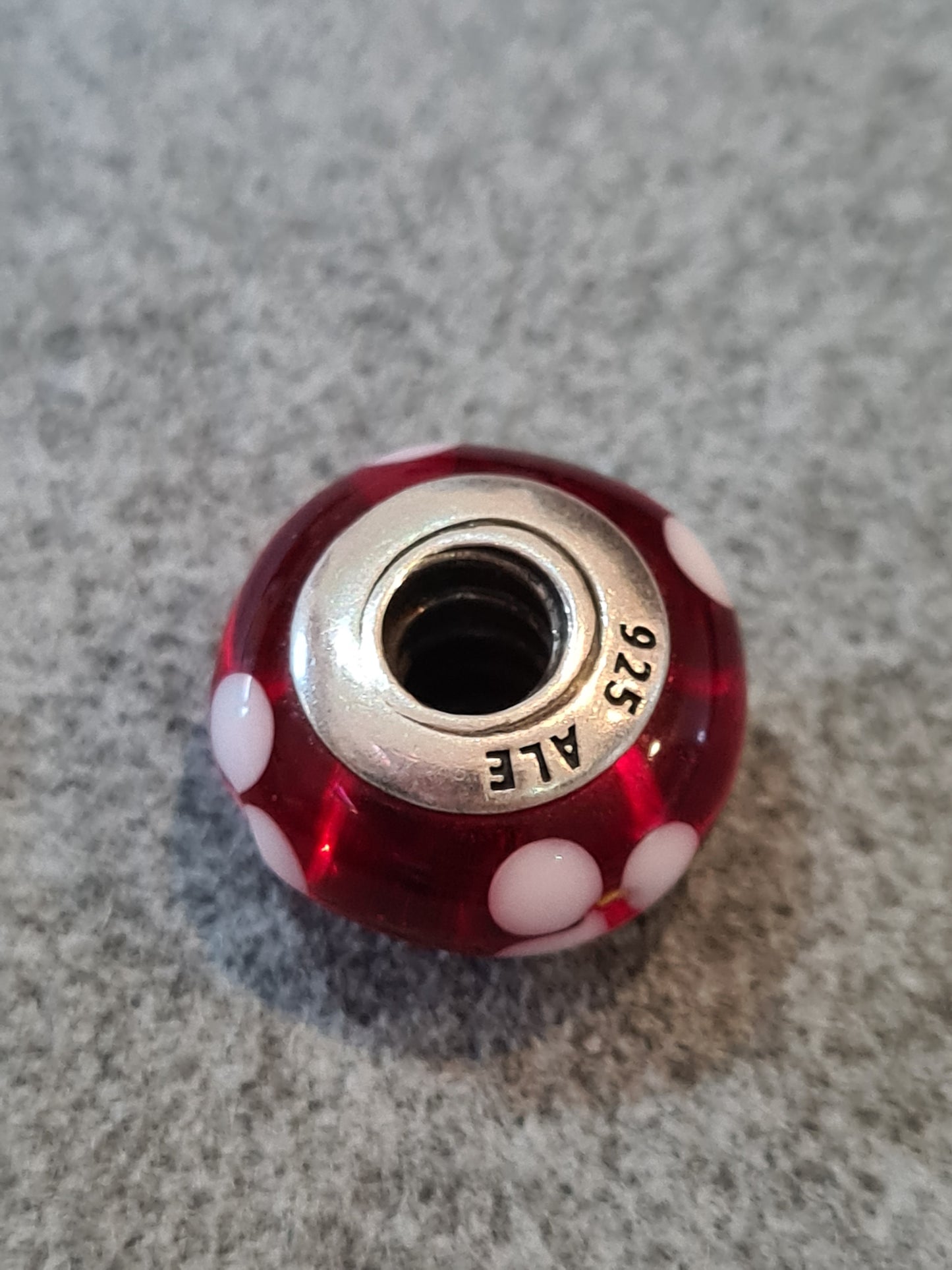 Genuine Pandora Red Murano Glass Charm With White and Yellow Flowers