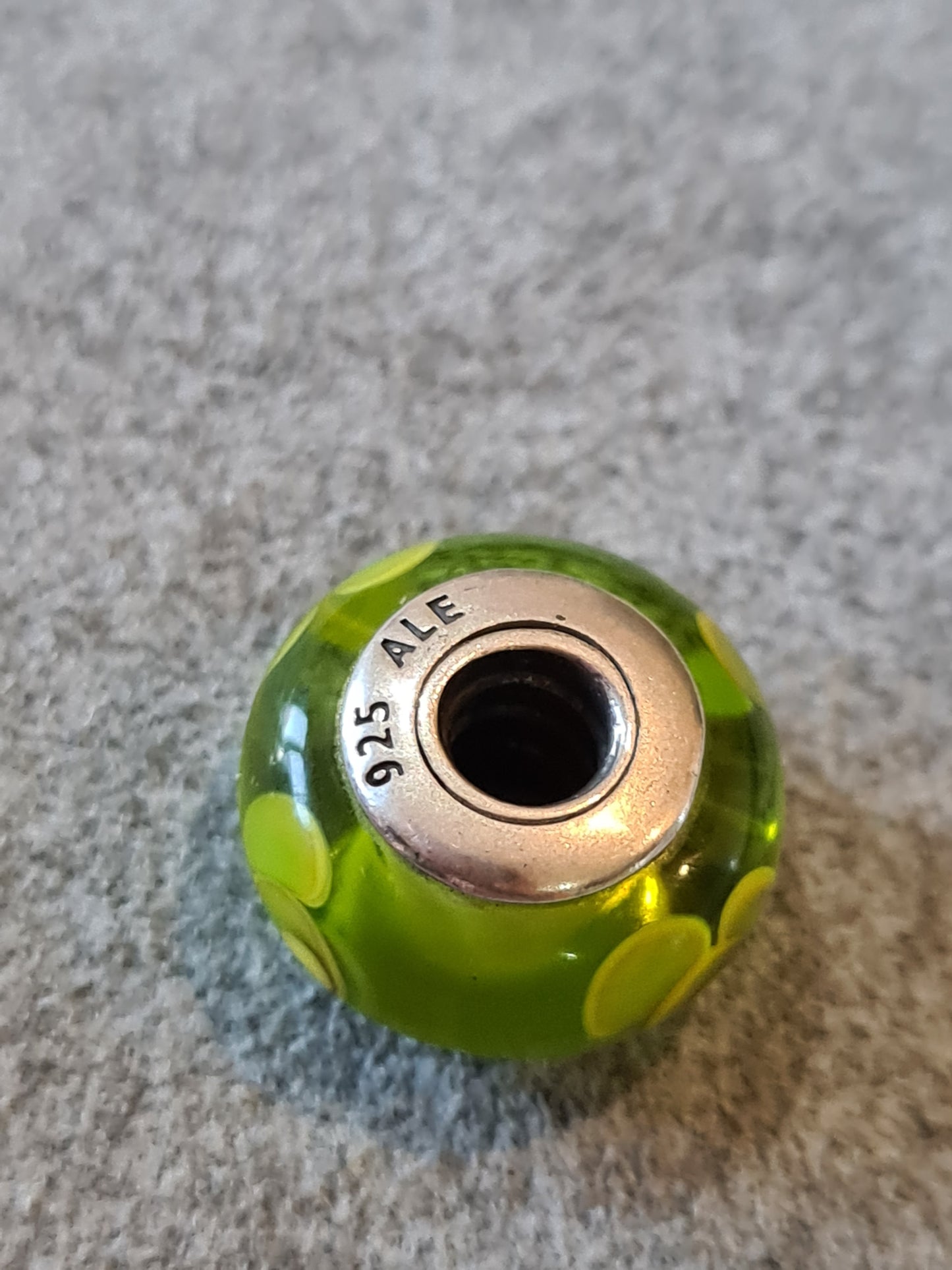 Genuine Pandora Green Murano Glass Charm with Green Flowers