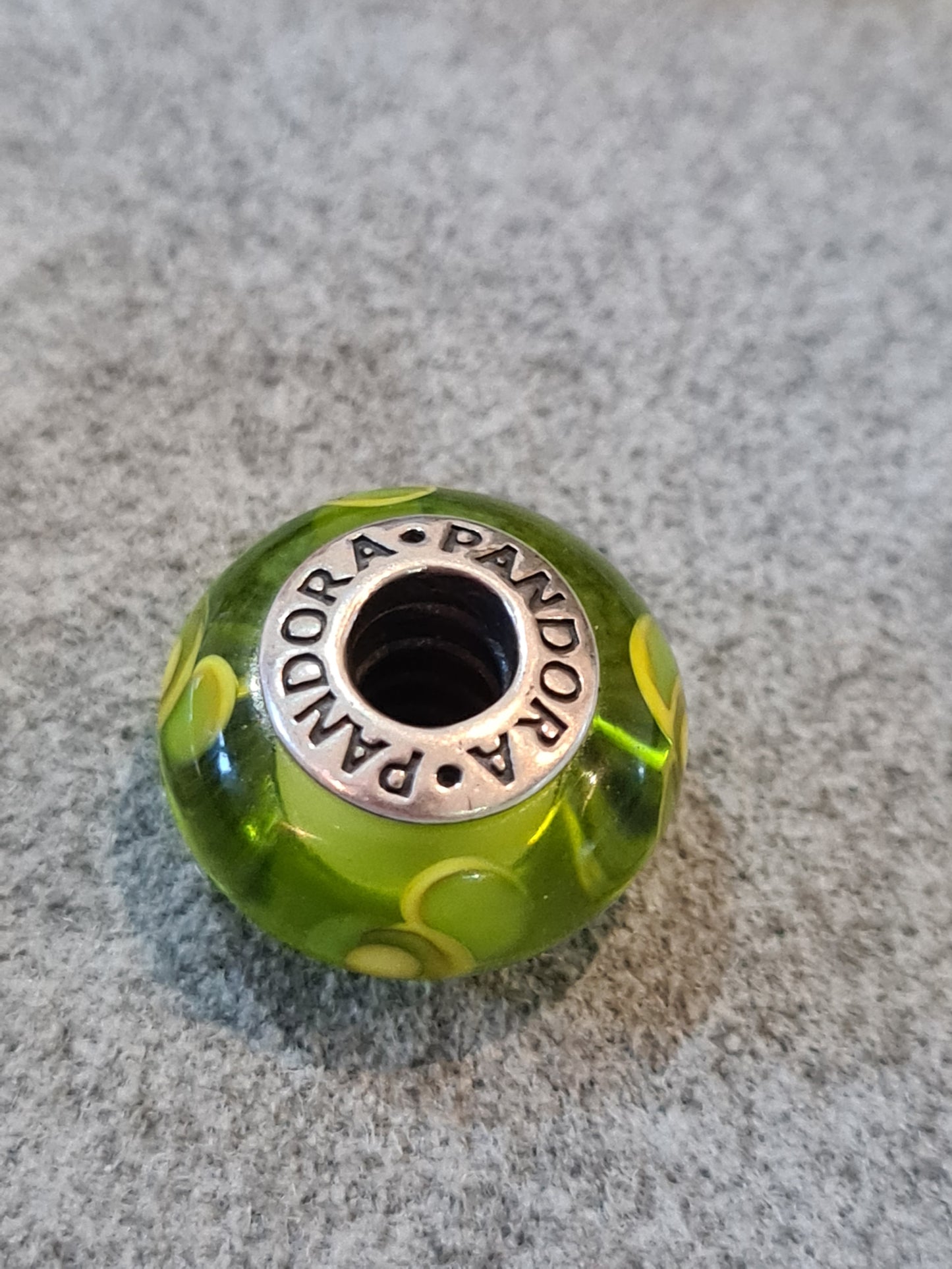 Genuine Pandora Green Murano Glass Charm with Green Flowers