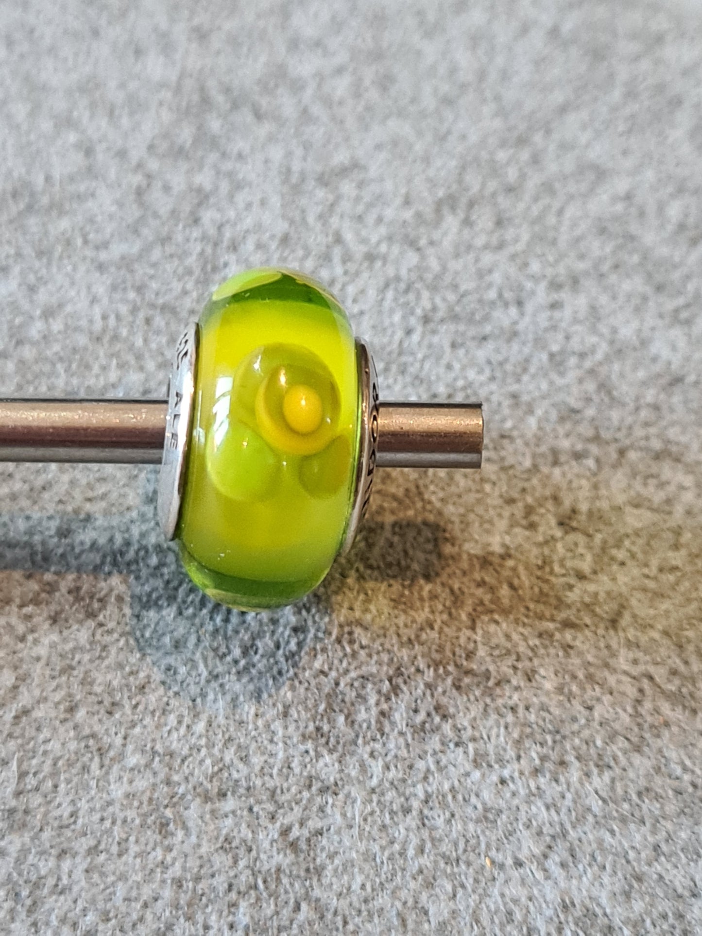 Genuine Pandora Green Murano Glass Charm with Green Flowers