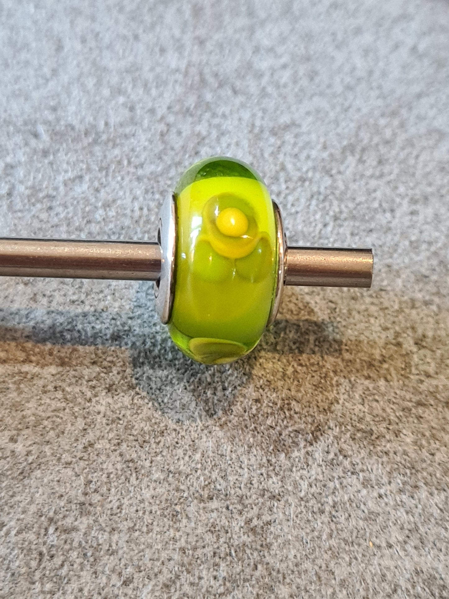 Genuine Pandora Green Murano Glass Charm with Green Flowers