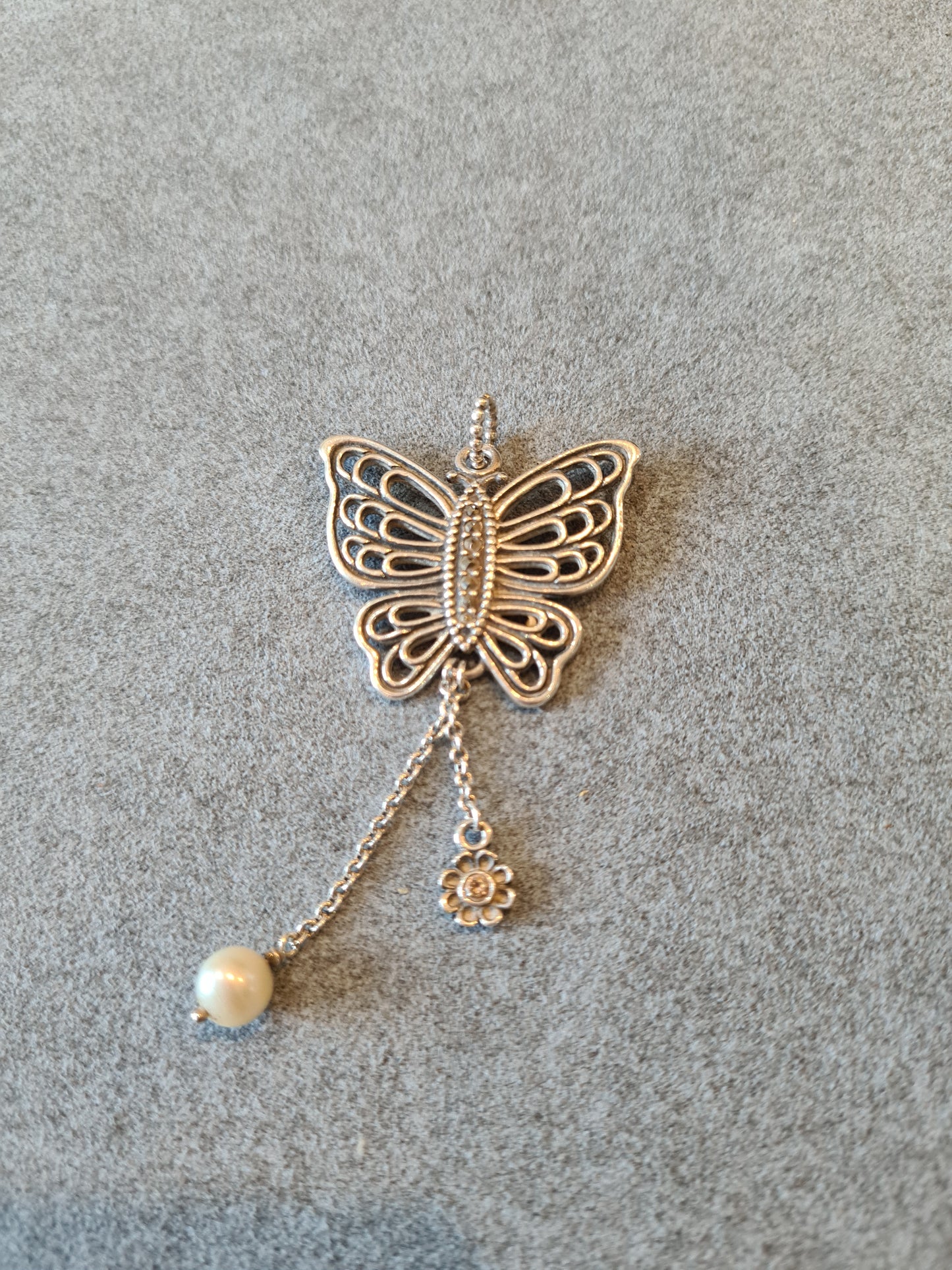 Genuine Pandora Rare Large Butterfly Necklace Pendant Marcasite READ