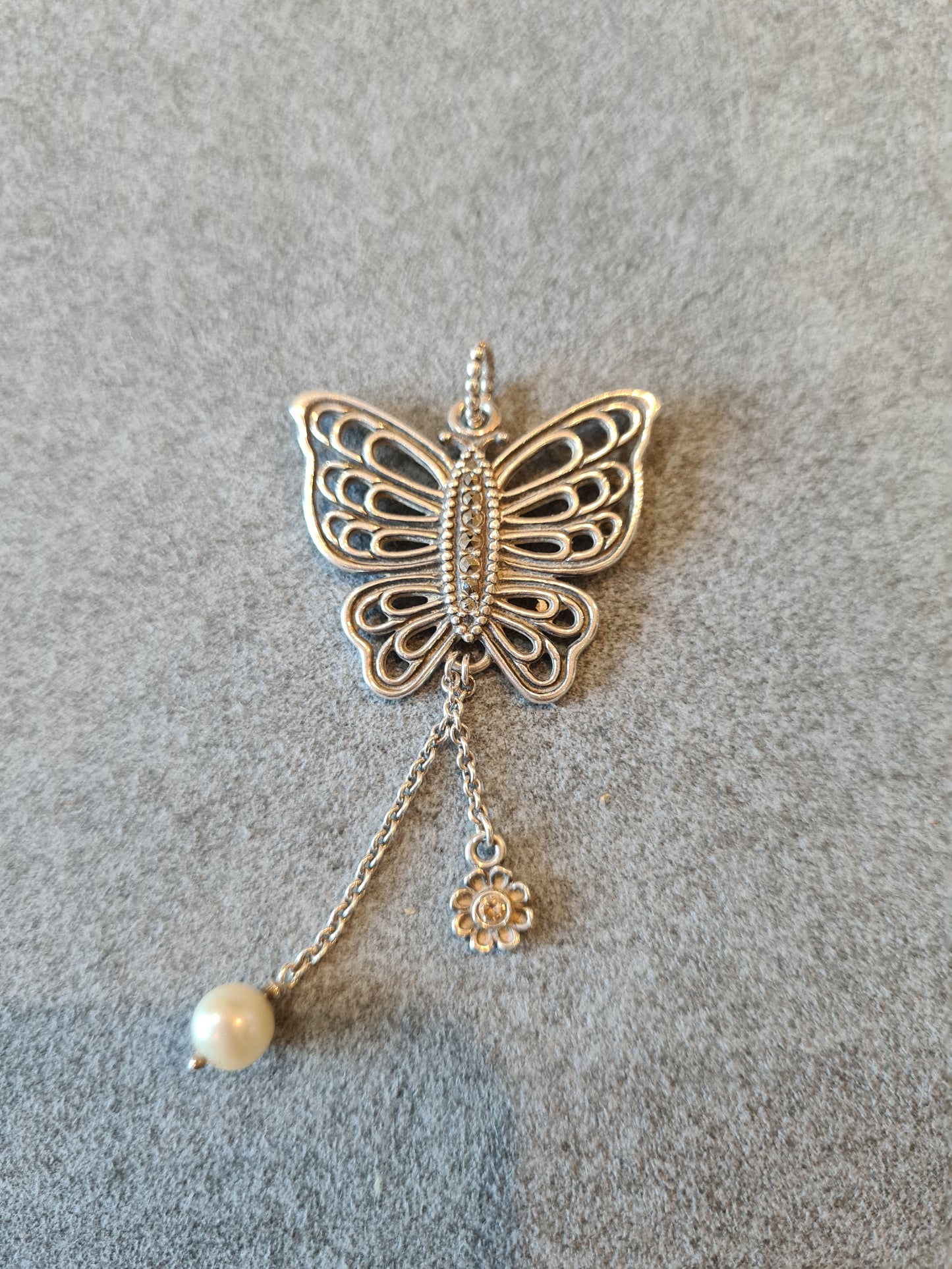 Genuine Pandora Rare Large Butterfly Necklace Pendant Marcasite READ