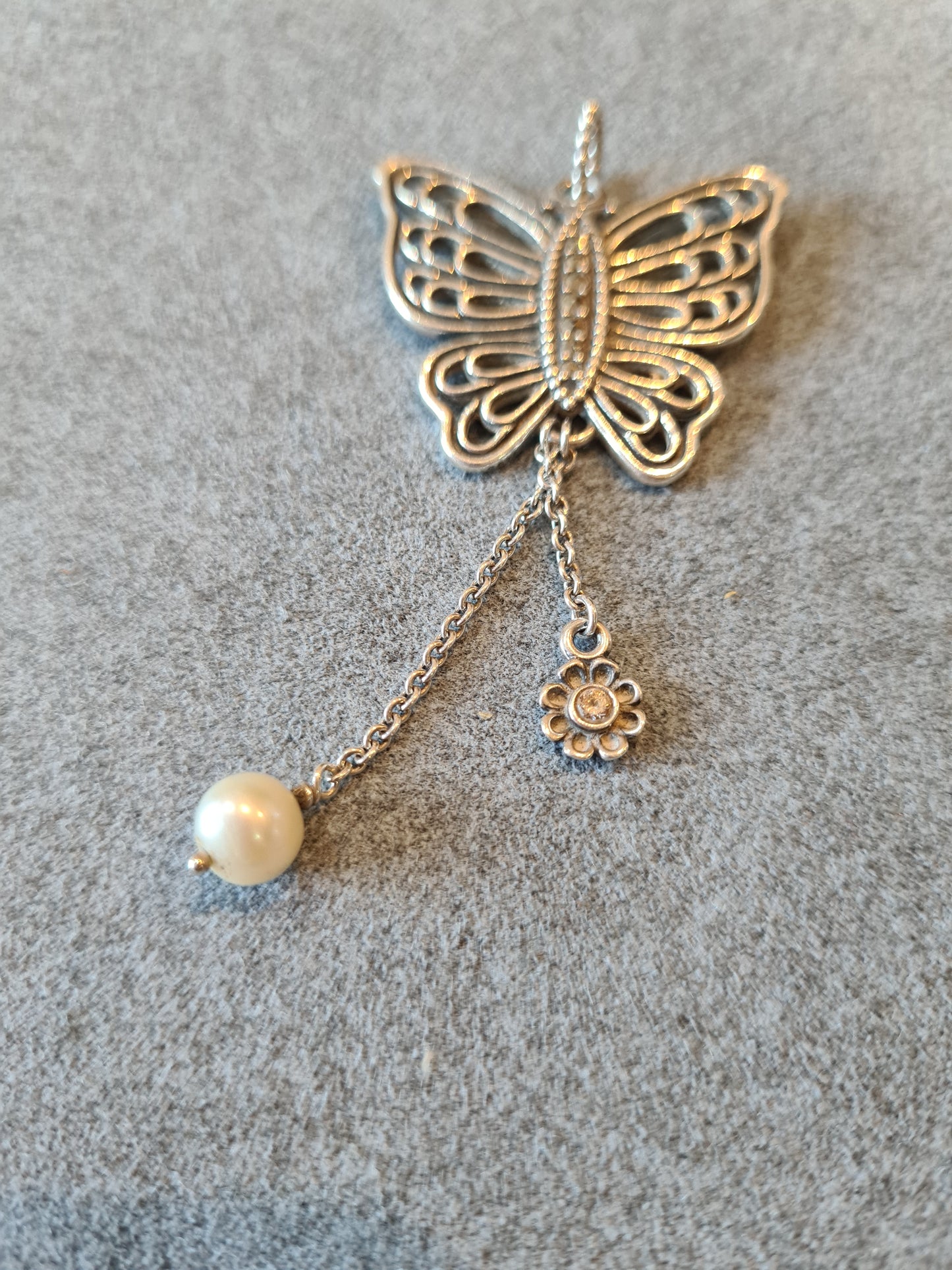 Genuine Pandora Rare Large Butterfly Necklace Pendant Marcasite READ