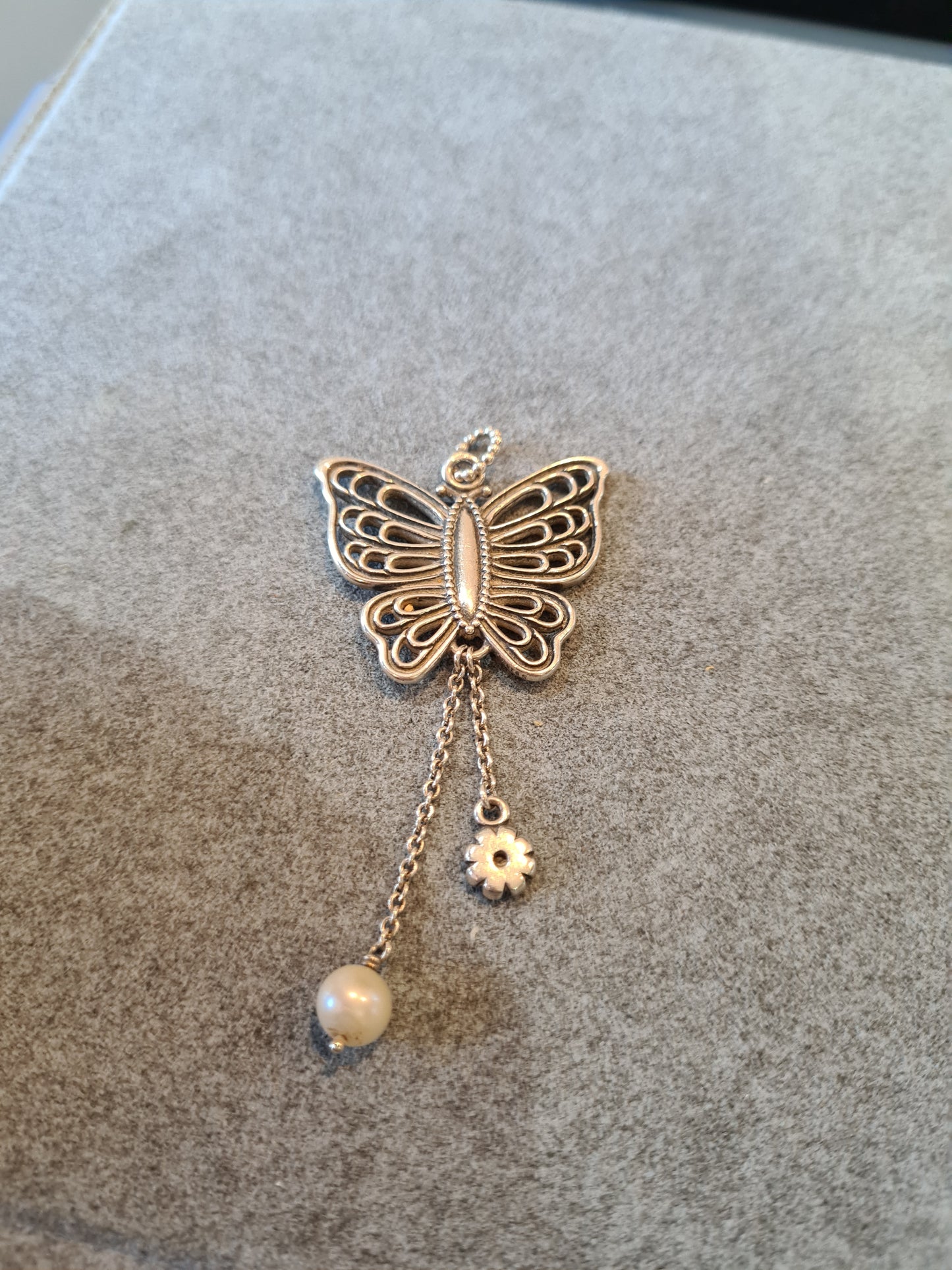 Genuine Pandora Rare Large Butterfly Necklace Pendant Marcasite READ