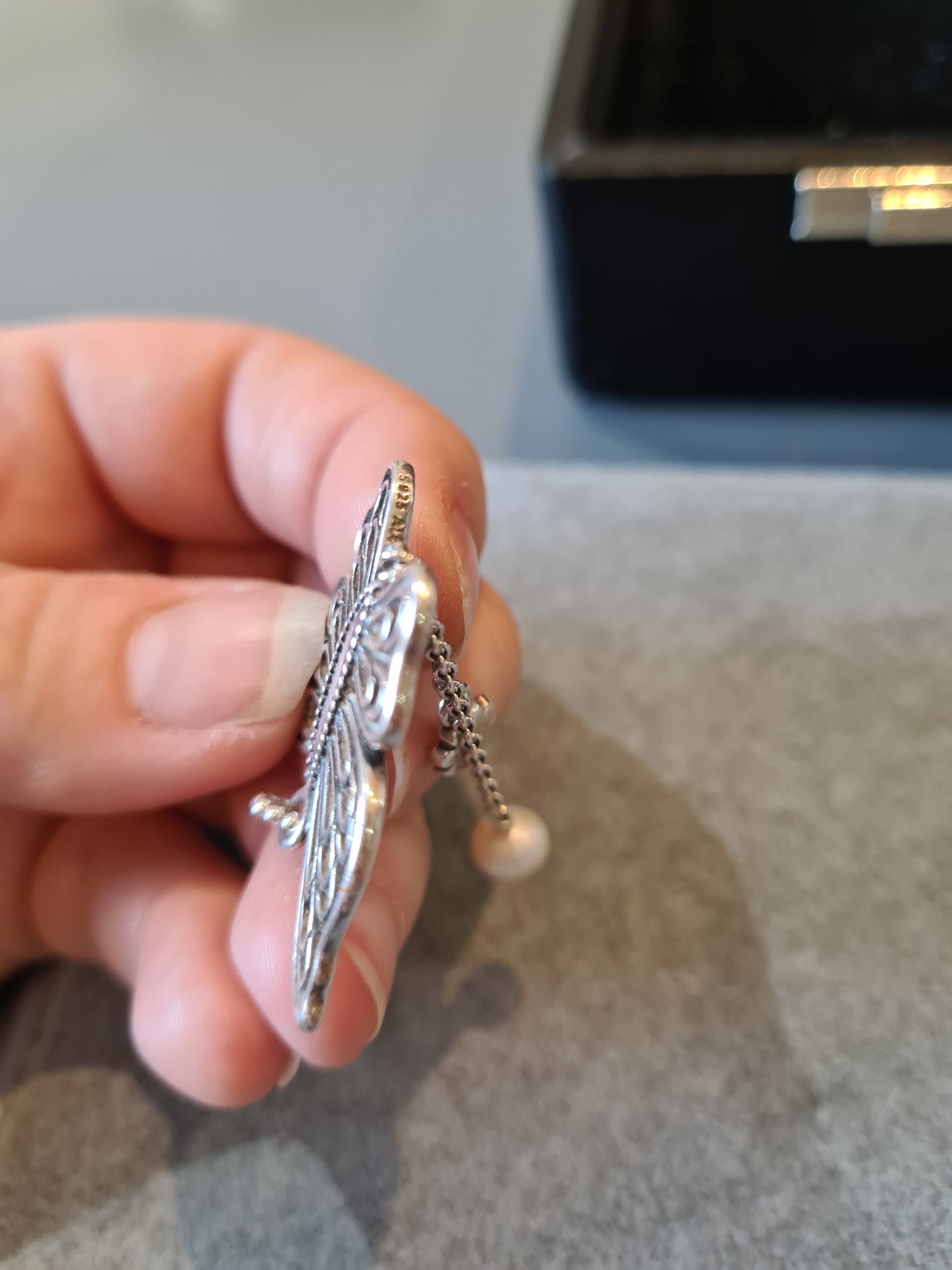 Genuine Pandora Rare Large Butterfly Necklace Pendant Marcasite READ