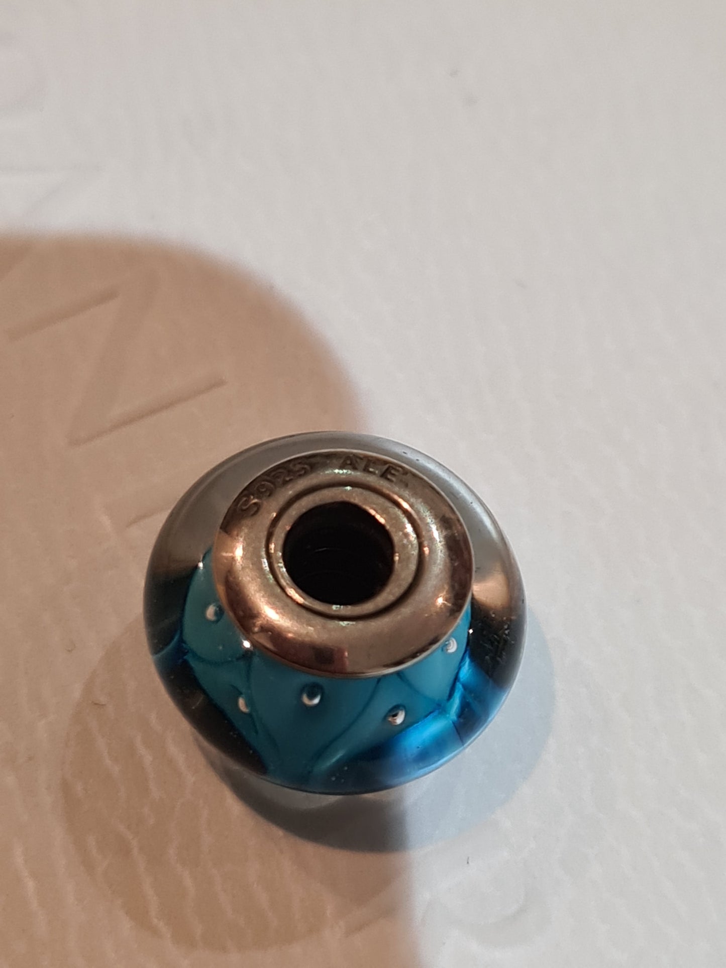 Genuine Pandora Blue Triangle Glass Murano Charm Slight Sparkle