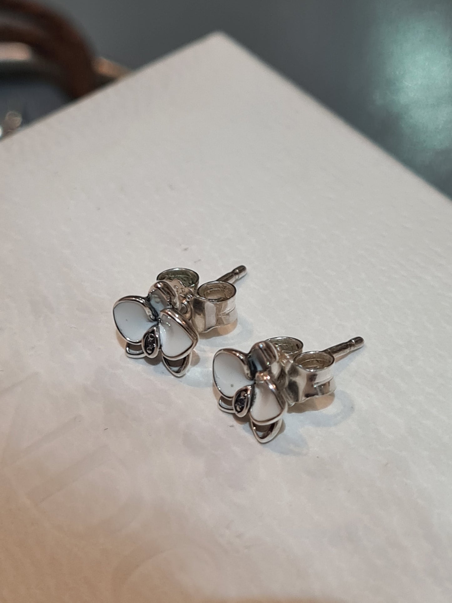 Genuine Pandora White Orchid Enamel Earrings