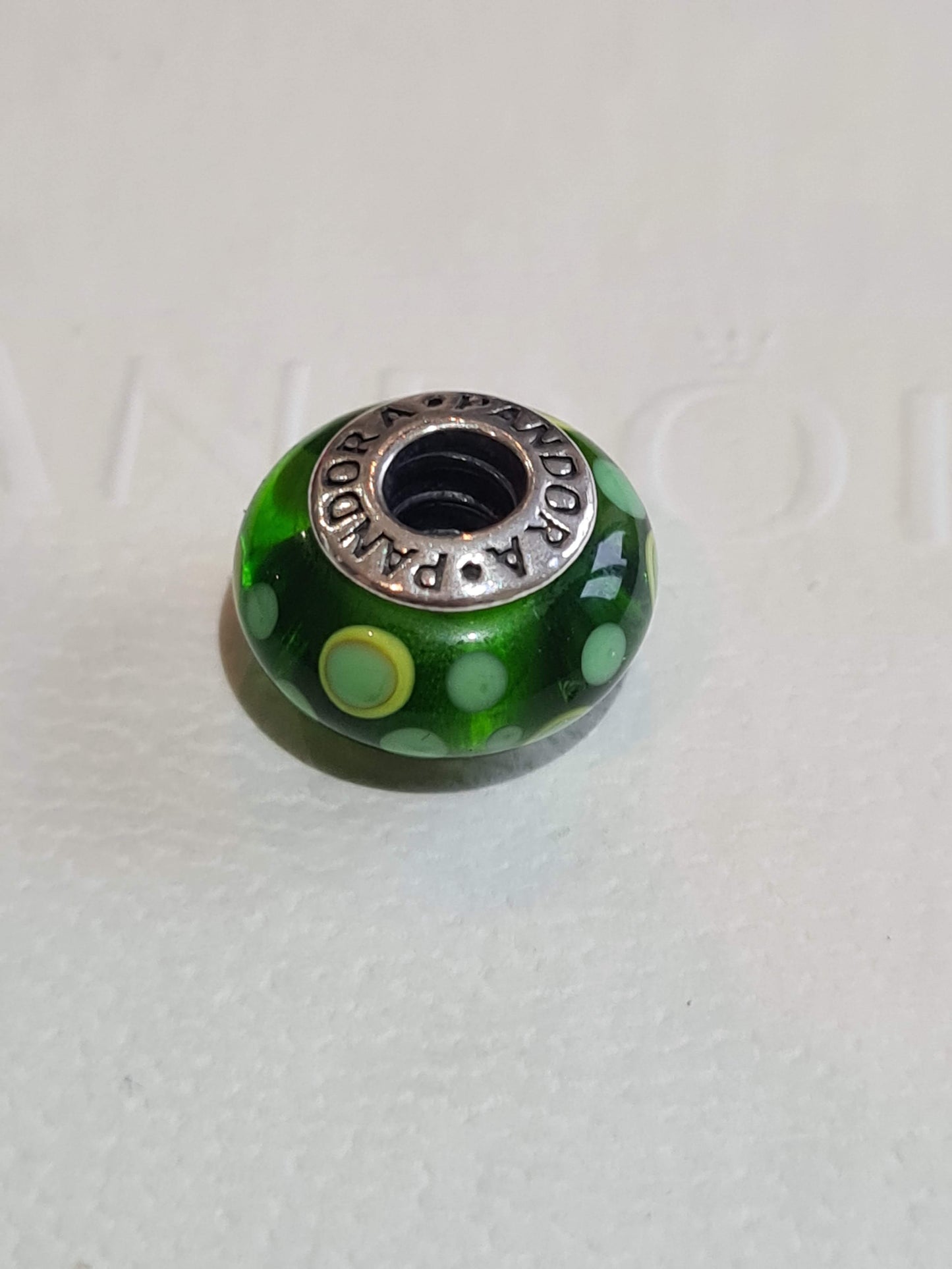 Genuine Pandora Green Polka Dot Glass Murano Charm