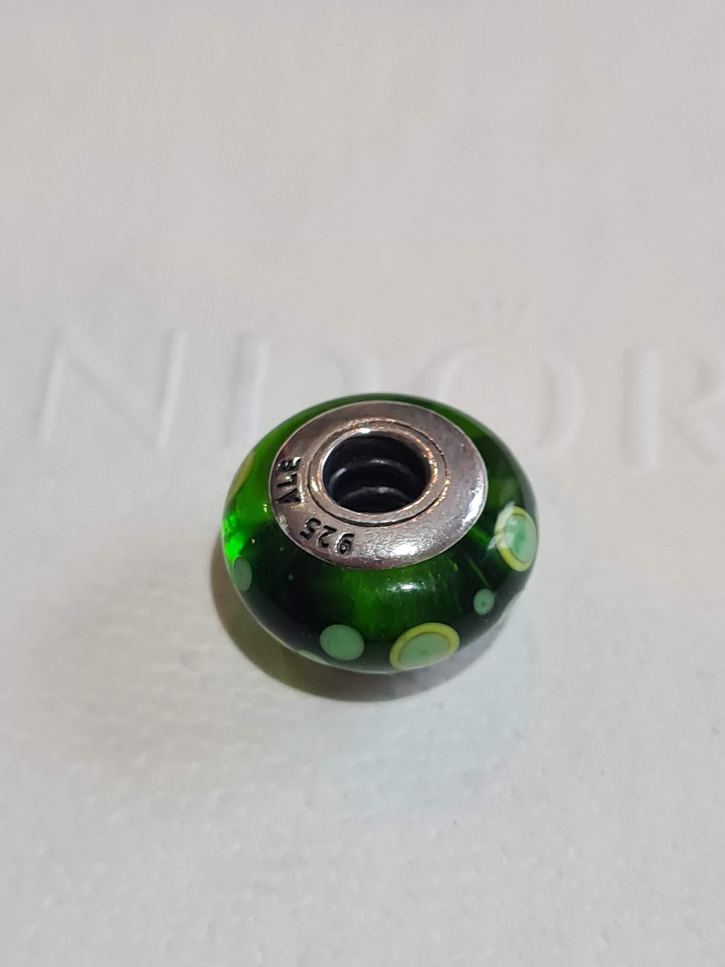 Genuine Pandora Green Polka Dot Glass Murano Charm