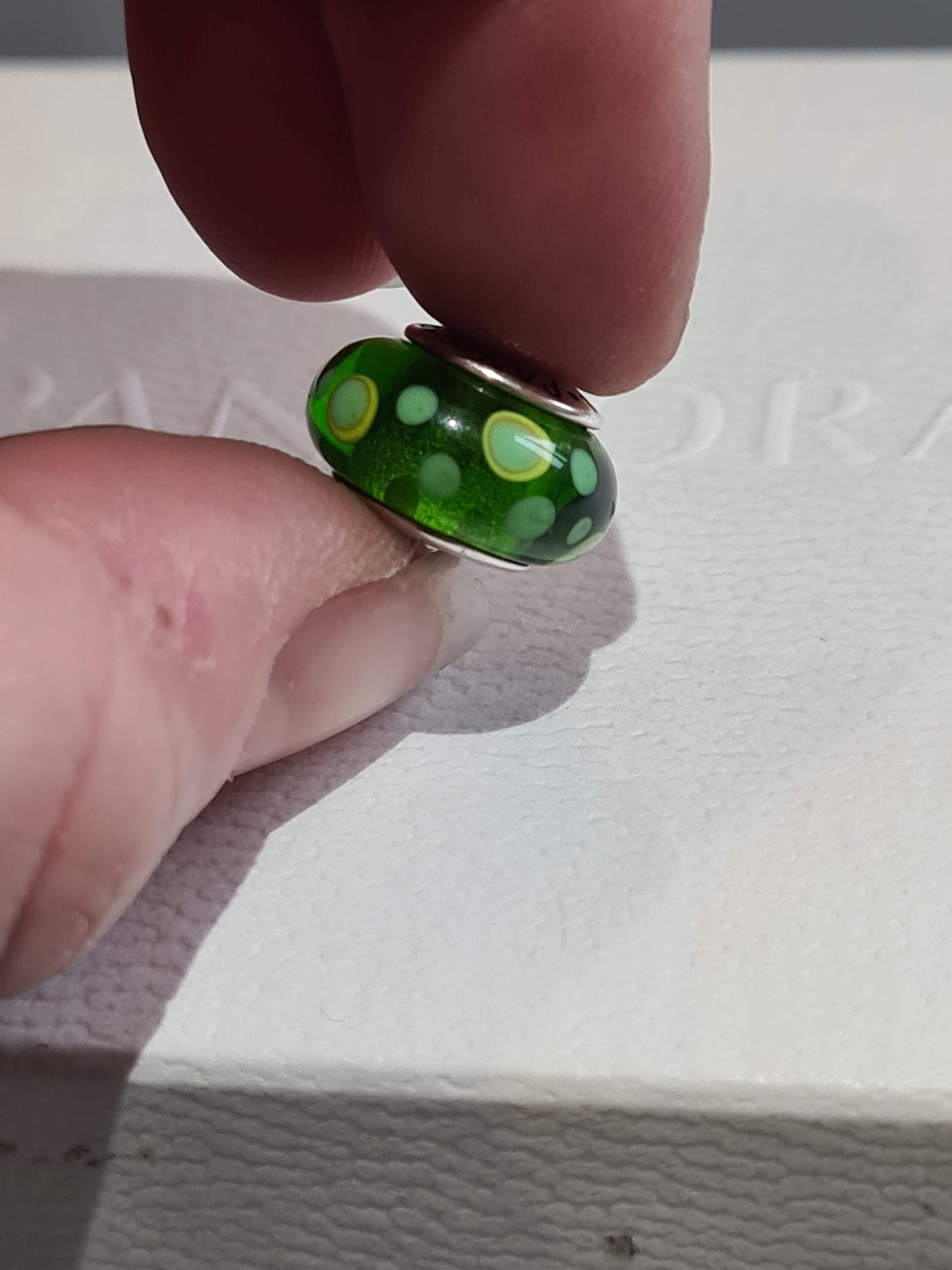 Genuine Pandora Green Polka Dot Glass Murano Charm