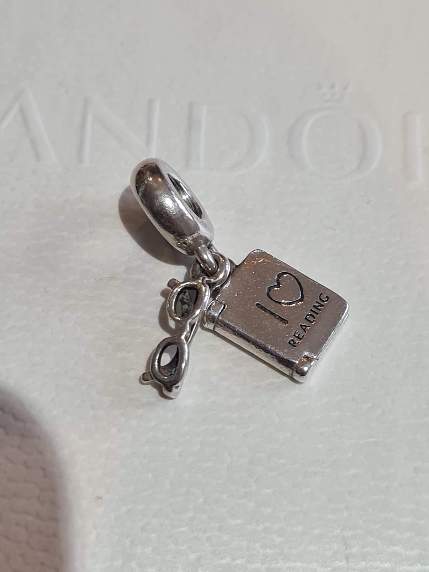Genuine Pandora Rare 'I Love Reading' Glasses and Book Dangle Charm