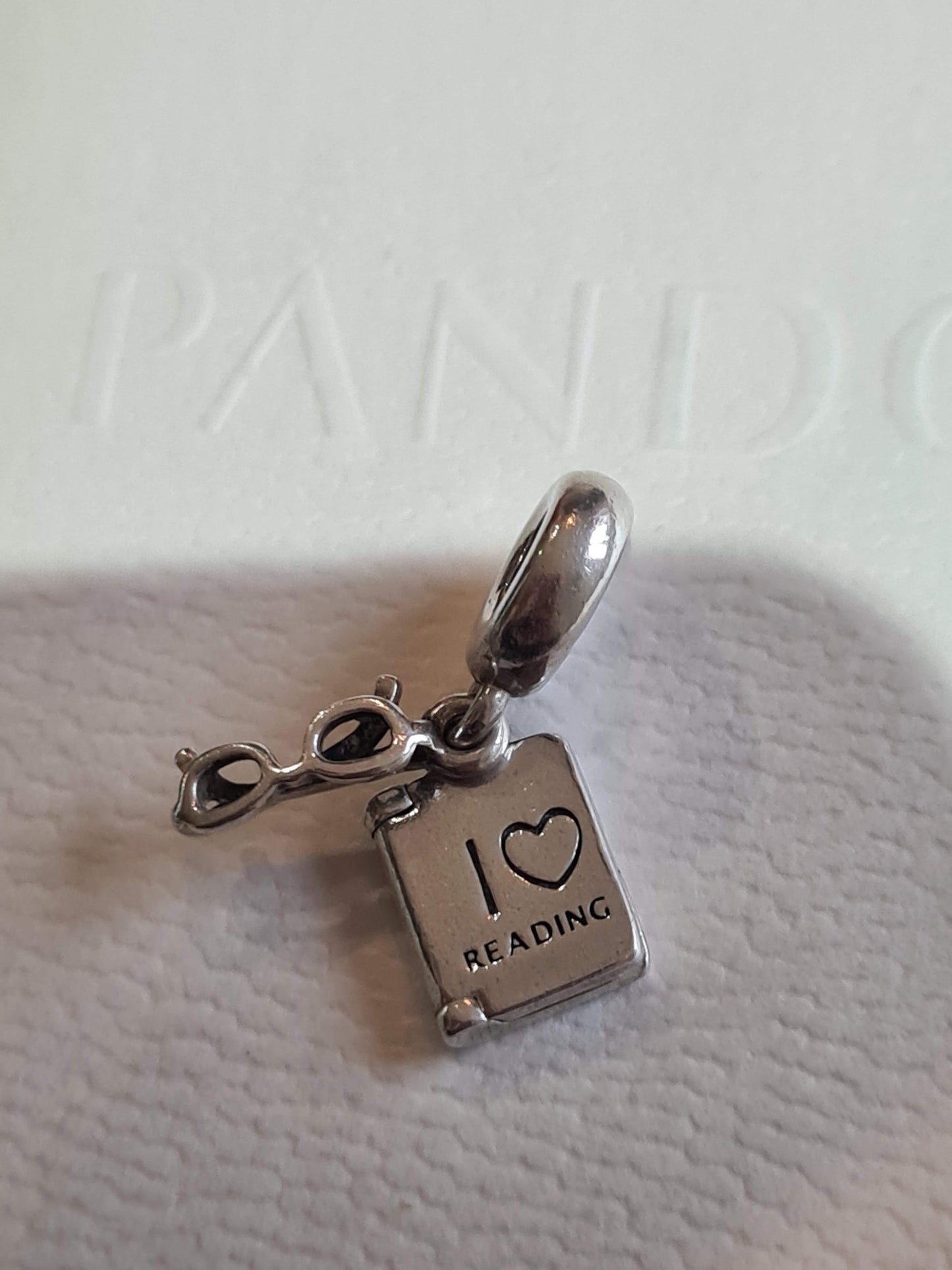 Genuine Pandora Rare 'I Love Reading' Glasses and Book Dangle Charm