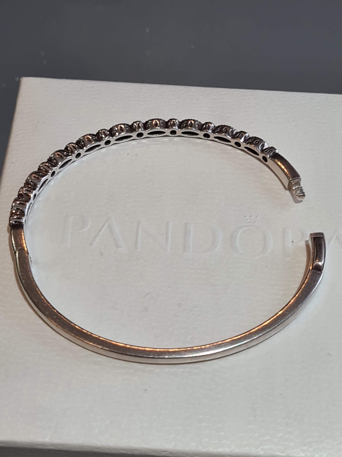 Genuine Pandora Timeless Elegance Sparkling Hinged Bangle Rare HTF