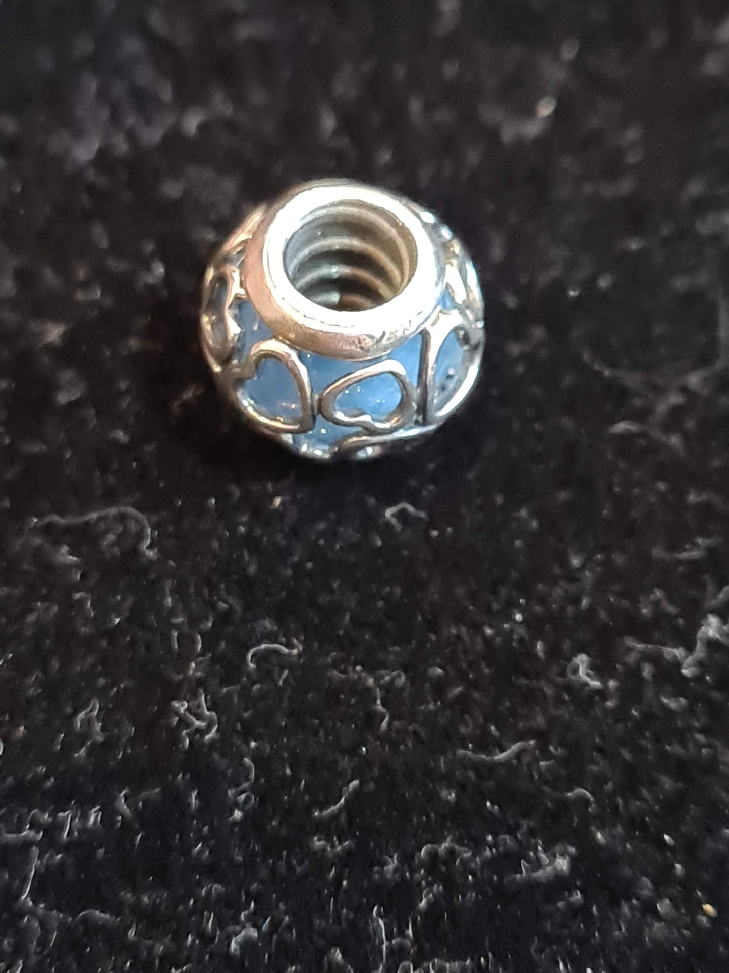 Genuine Pandora Blue Encased in Love Glass Silver Charm