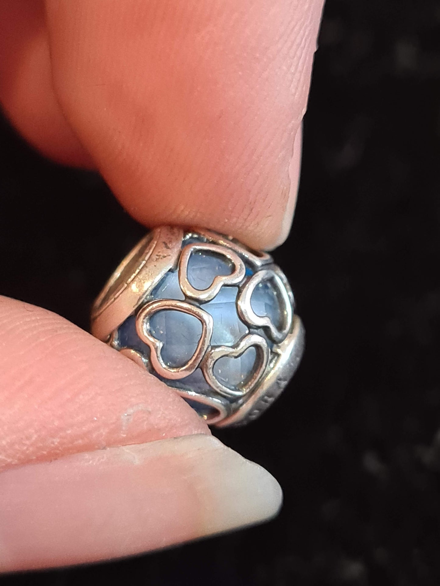Genuine Pandora Blue Encased in Love Glass Silver Charm