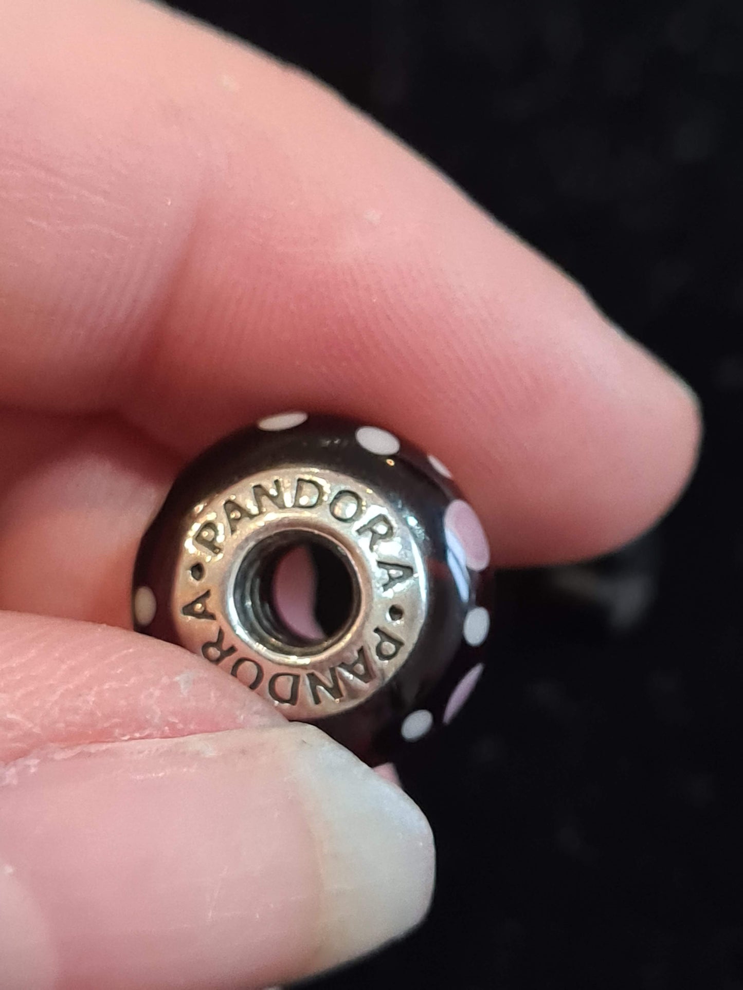 Genuine Pandora Browny Purple Glass Murano with Lilac and White Polka Dots