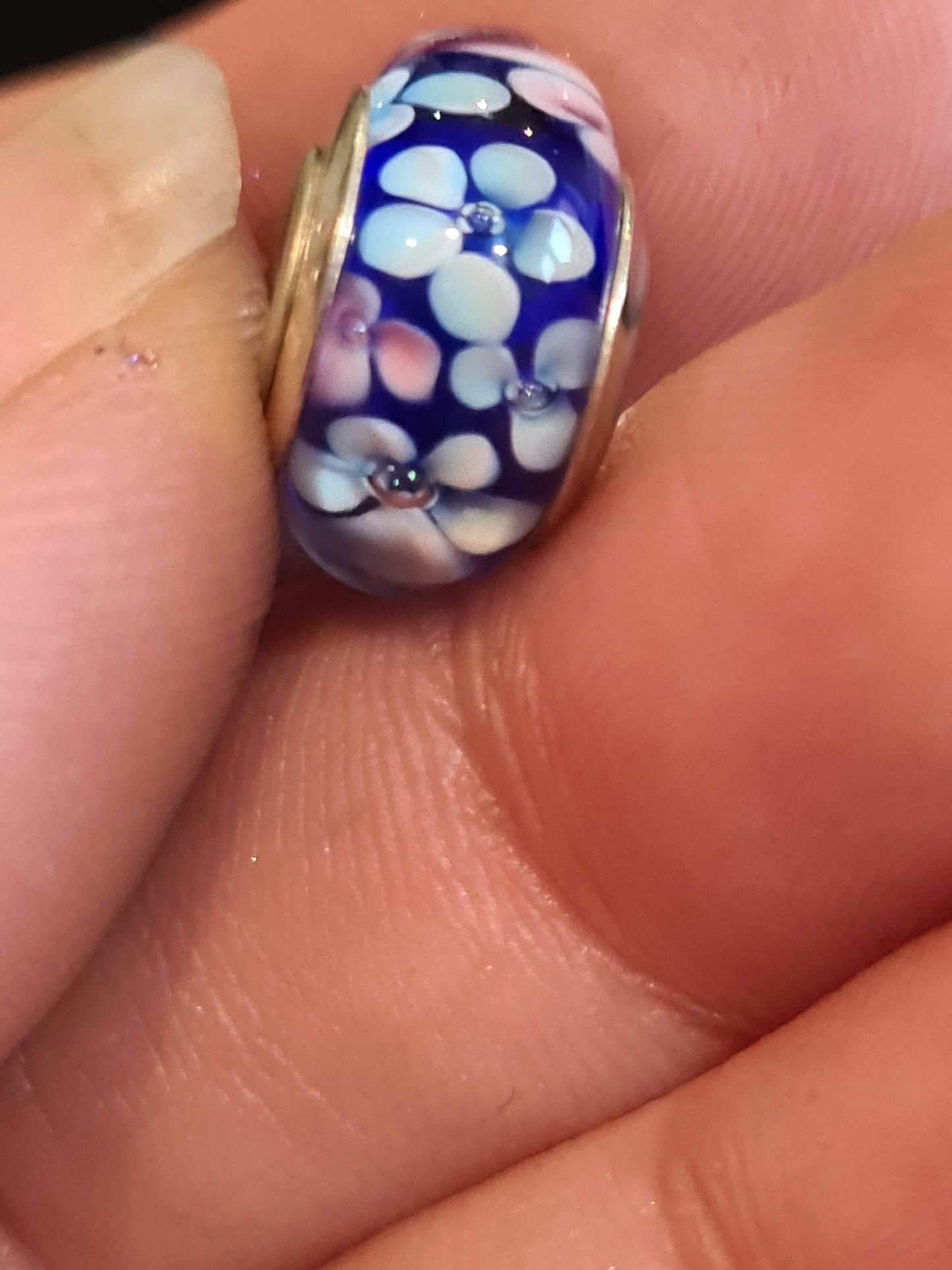 Copy of Pandora Beautiful Small Flowers on Blue Background Glass Murano Charm