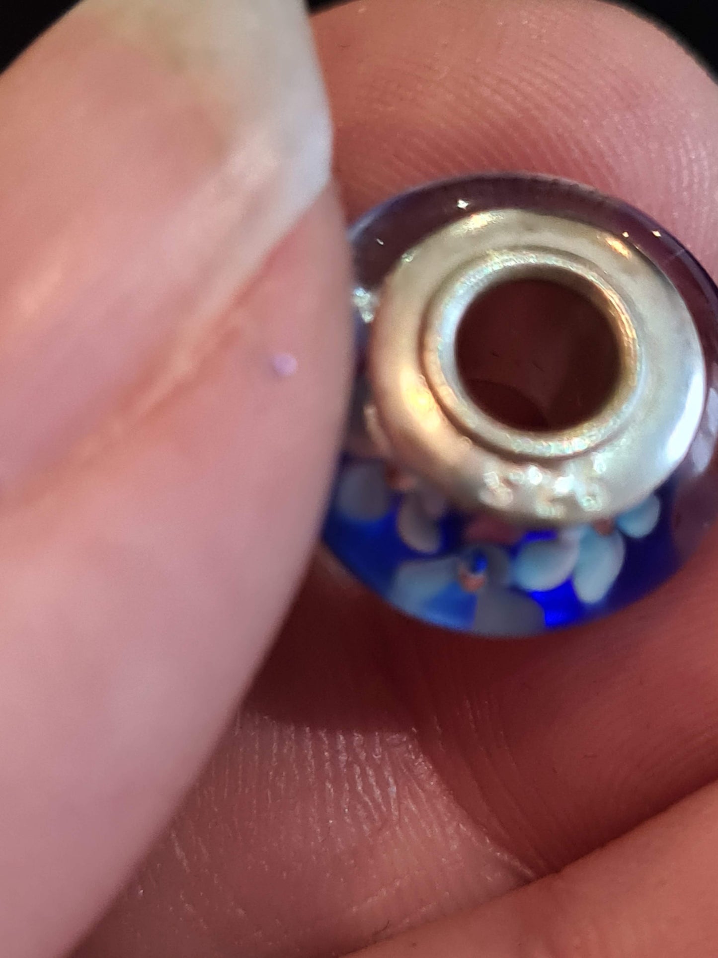 Copy of Pandora Beautiful Small Flowers on Blue Background Glass Murano Charm