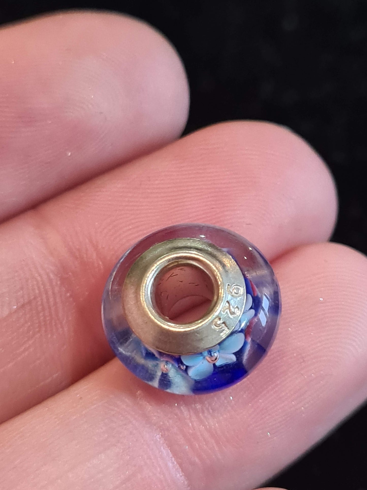 Copy of Pandora Beautiful Small Flowers on Blue Background Glass Murano Charm