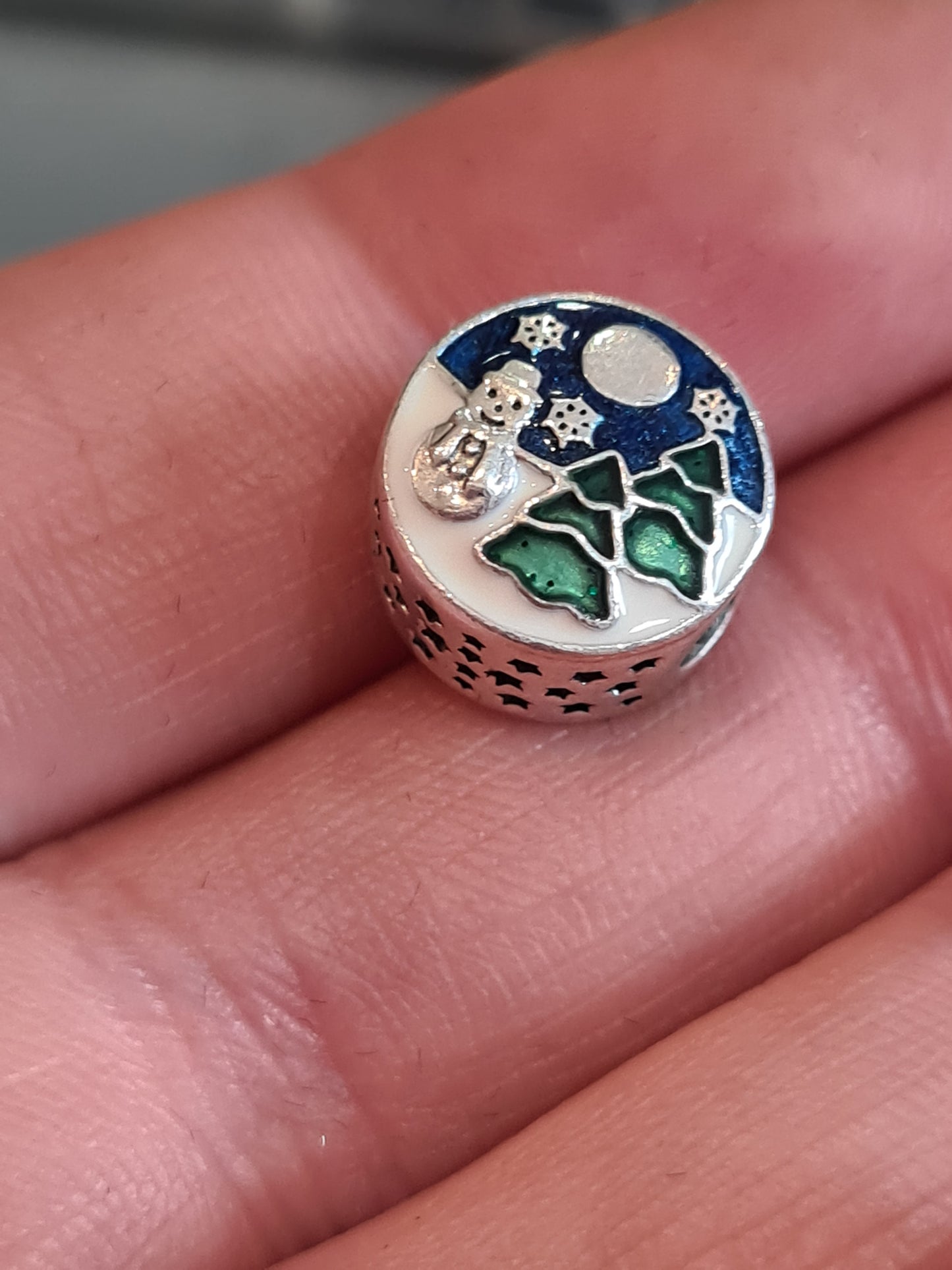 Genuine Pandora Winter Snowy Enamel Scene Snowman Xmas Christmas Charm