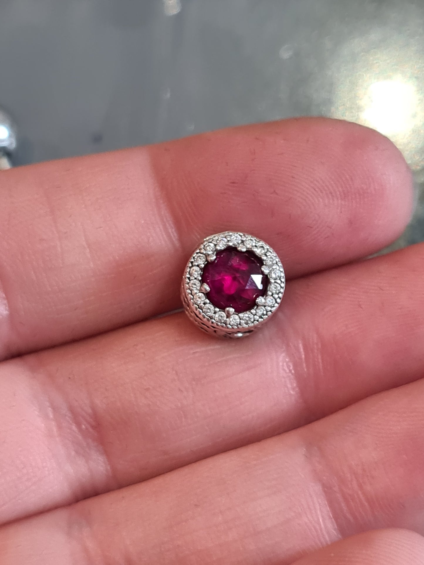 Genuine Pandora Essence Pave Passion Charm with Red Stone