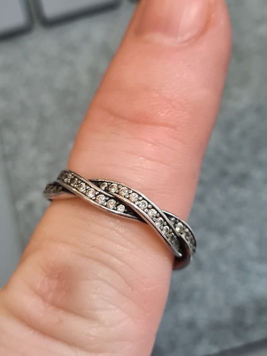 Genuine Pandora Twist Pave Clear Stone Ring Size ..