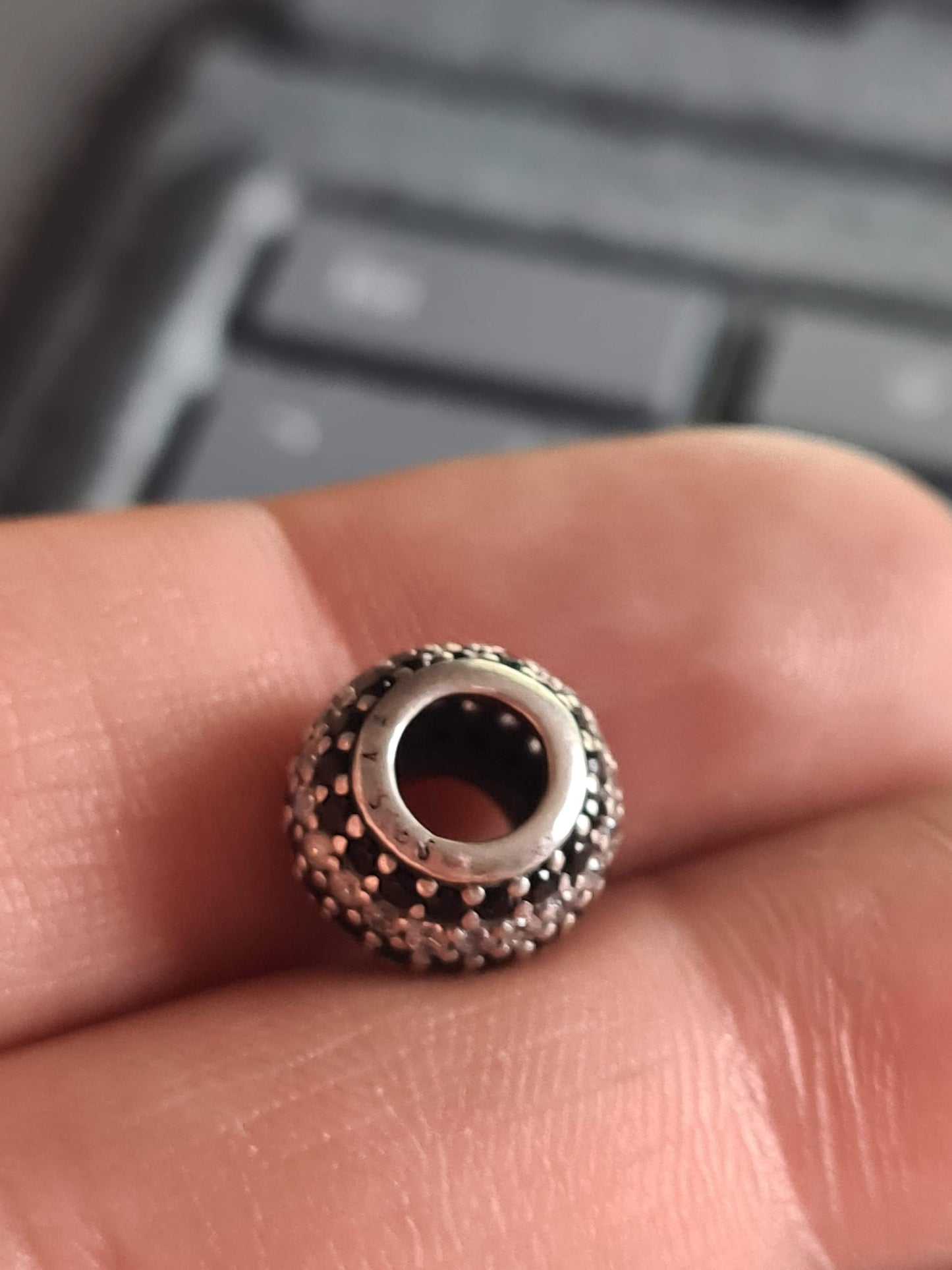 Genuine Pandora Black And White Stiped CZ Pave Sparkle Ball Charm