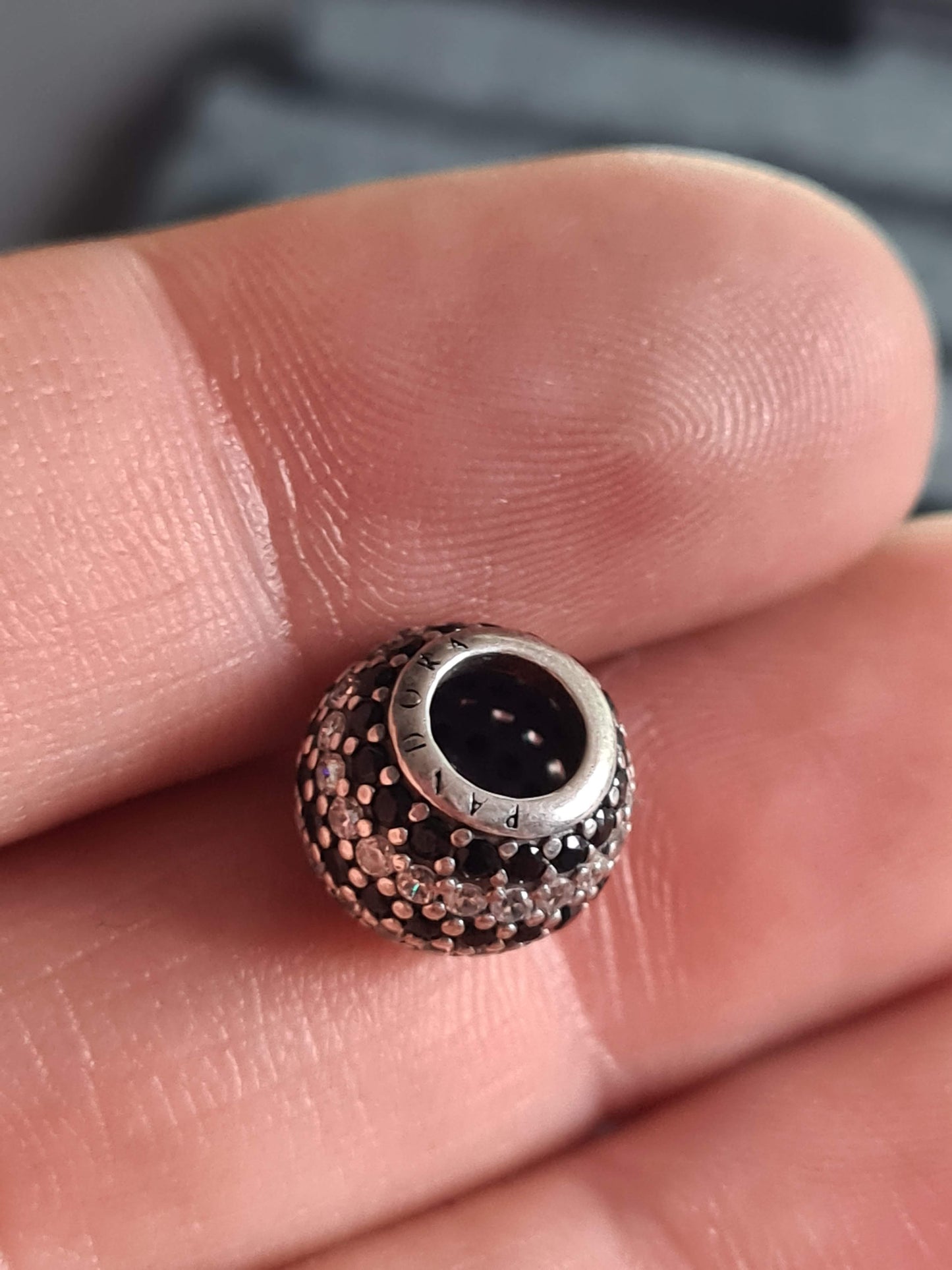 Genuine Pandora Black And White Stiped CZ Pave Sparkle Ball Charm