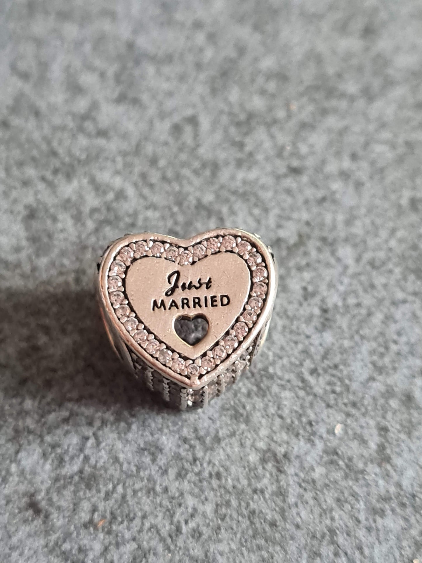 Genuine Pandora Just Married Charm With Gold Bow and Pave Heart Shaped Charm