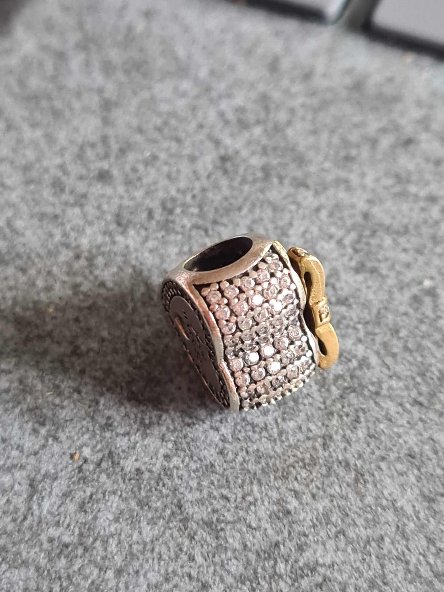 Genuine Pandora Just Married Charm With Gold Bow and Pave Heart Shaped Charm