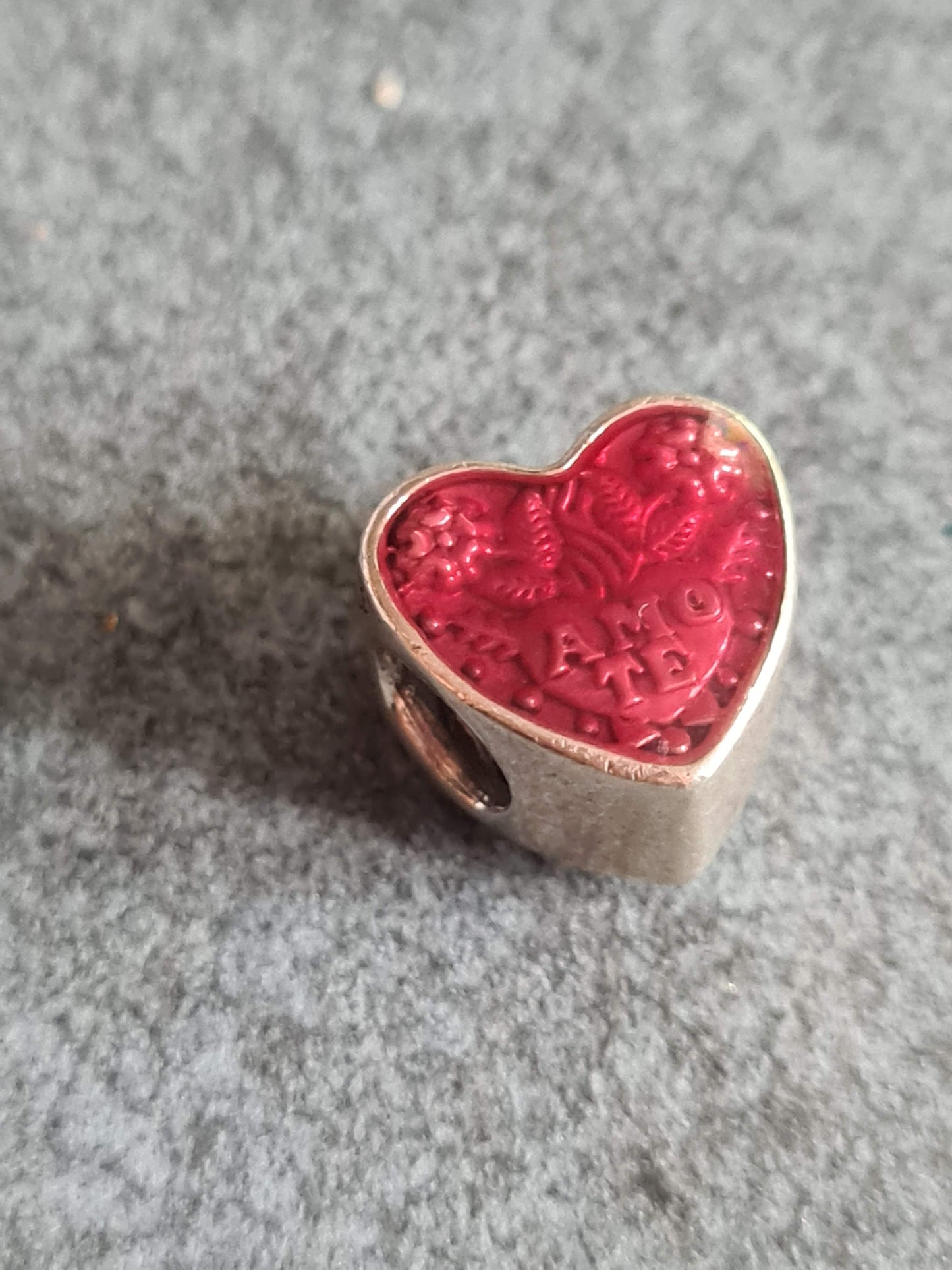 Genuine Pandora Red Heart Enamel Amo Te Love Old Style Charm Rare