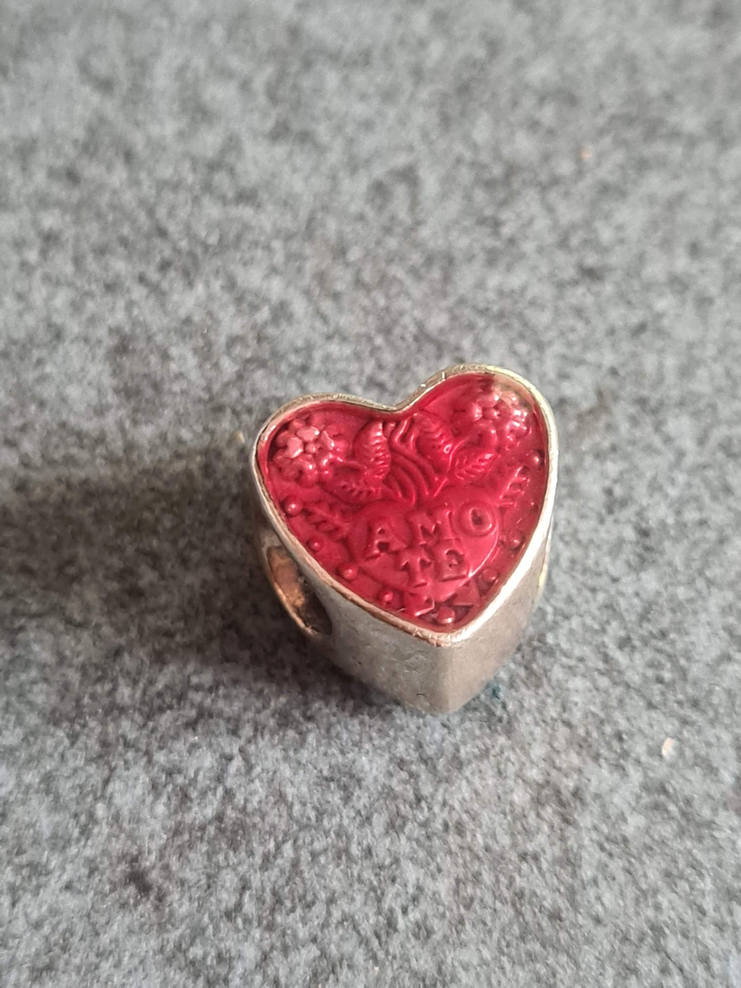 Genuine Pandora Red Heart Enamel Amo Te Love Old Style Charm Rare