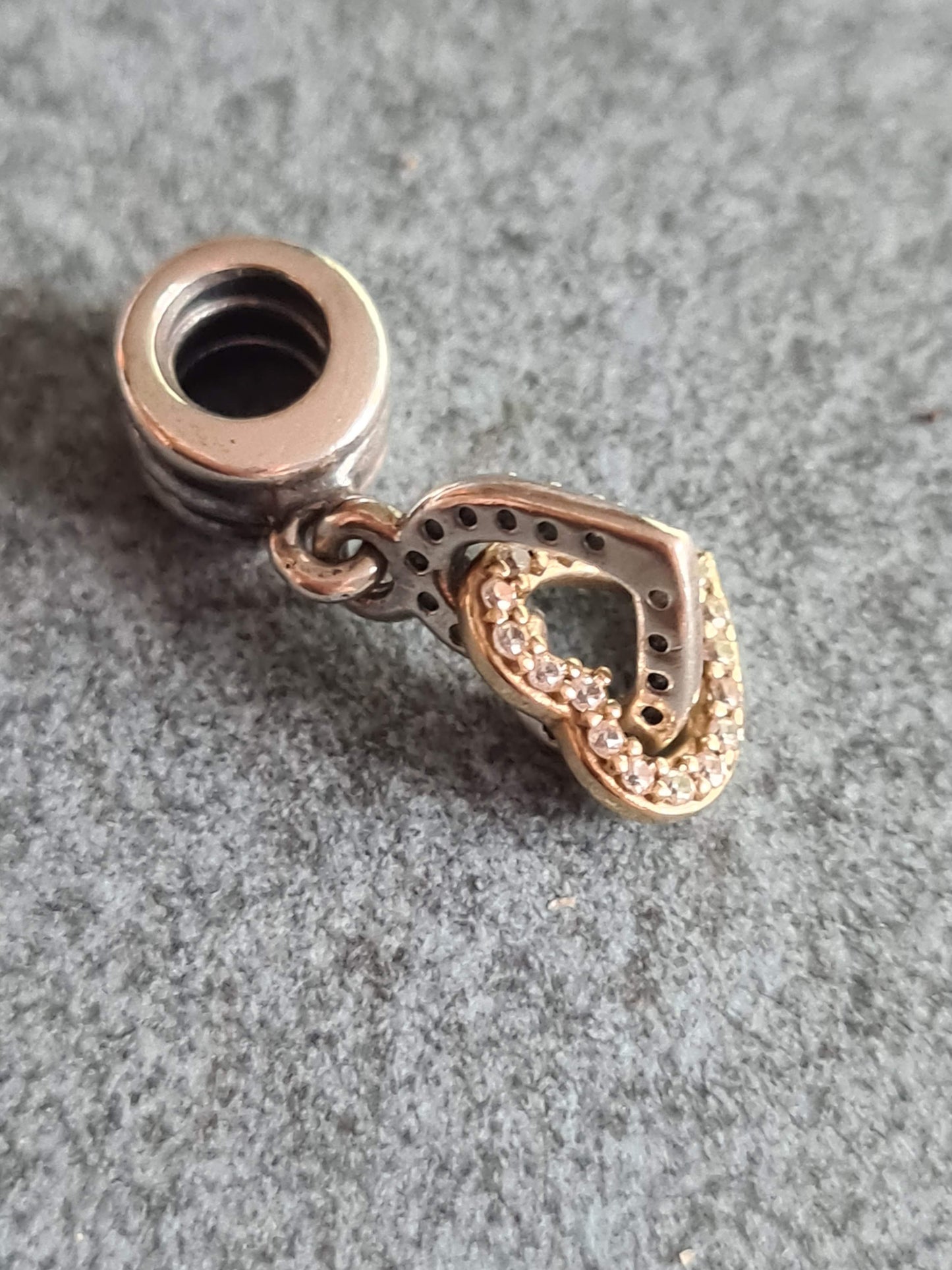 Genuine Pandora Two Tone Interlinked Pave Dangle Hearts Charm