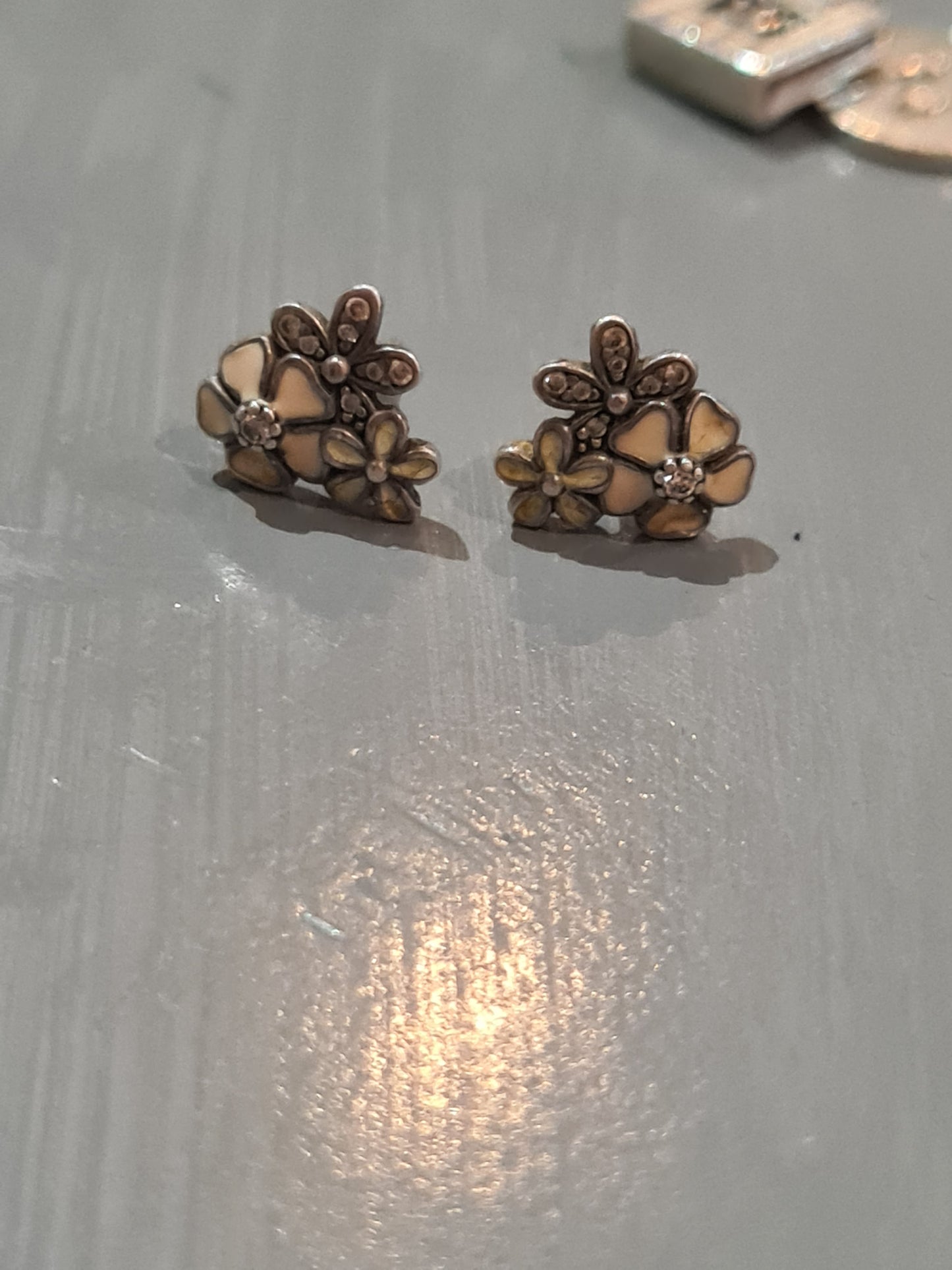 Genuine Pandora Poetic Bloom Enamel Flower Pink Earrings