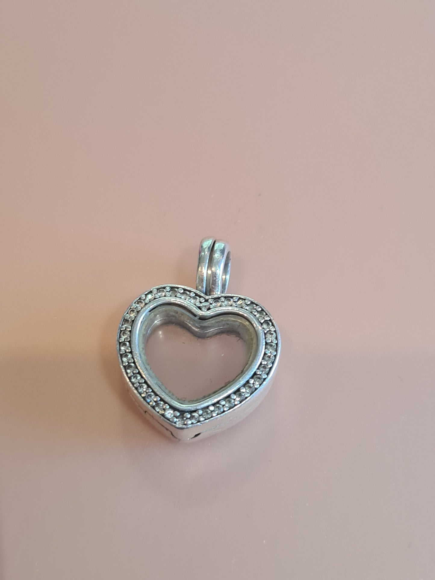 Genuine Pandora Large Pave Heart Locket Necklace 60cm