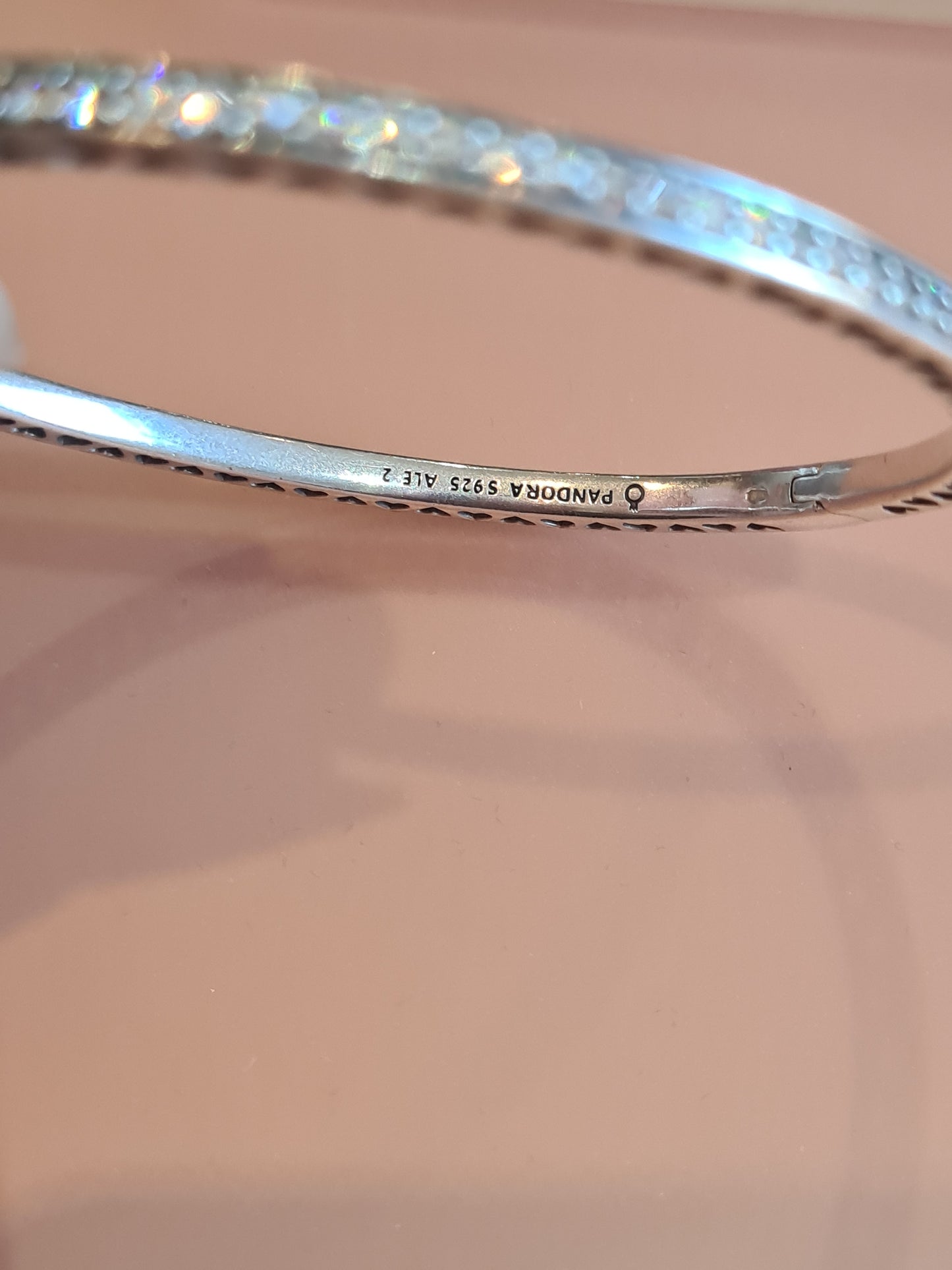 Genuine Pandora Mint Green Enamel Pave Sparkling Radiant Heart Bangle