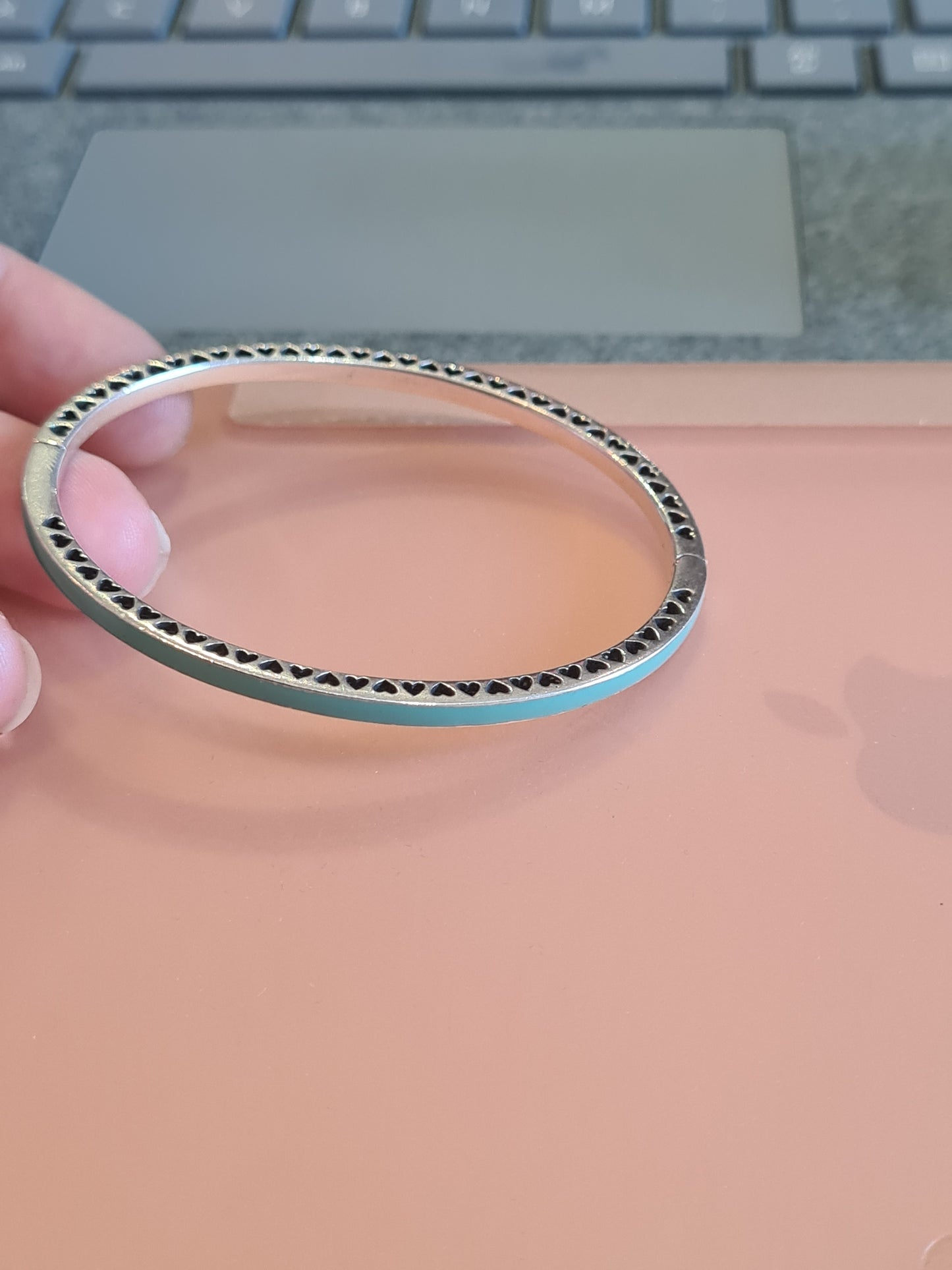 Genuine Pandora Mint Green Enamel Pave Sparkling Radiant Heart Bangle