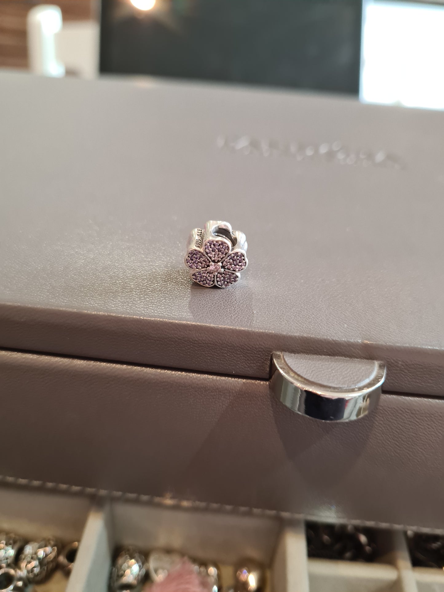 Genuine Pandora Purple and Clear Stoned Flower Daisy Charm