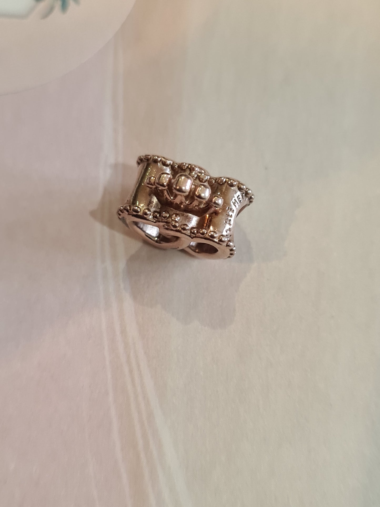 Genuine Pandora Rose Gold Double Heart Charm With Crown