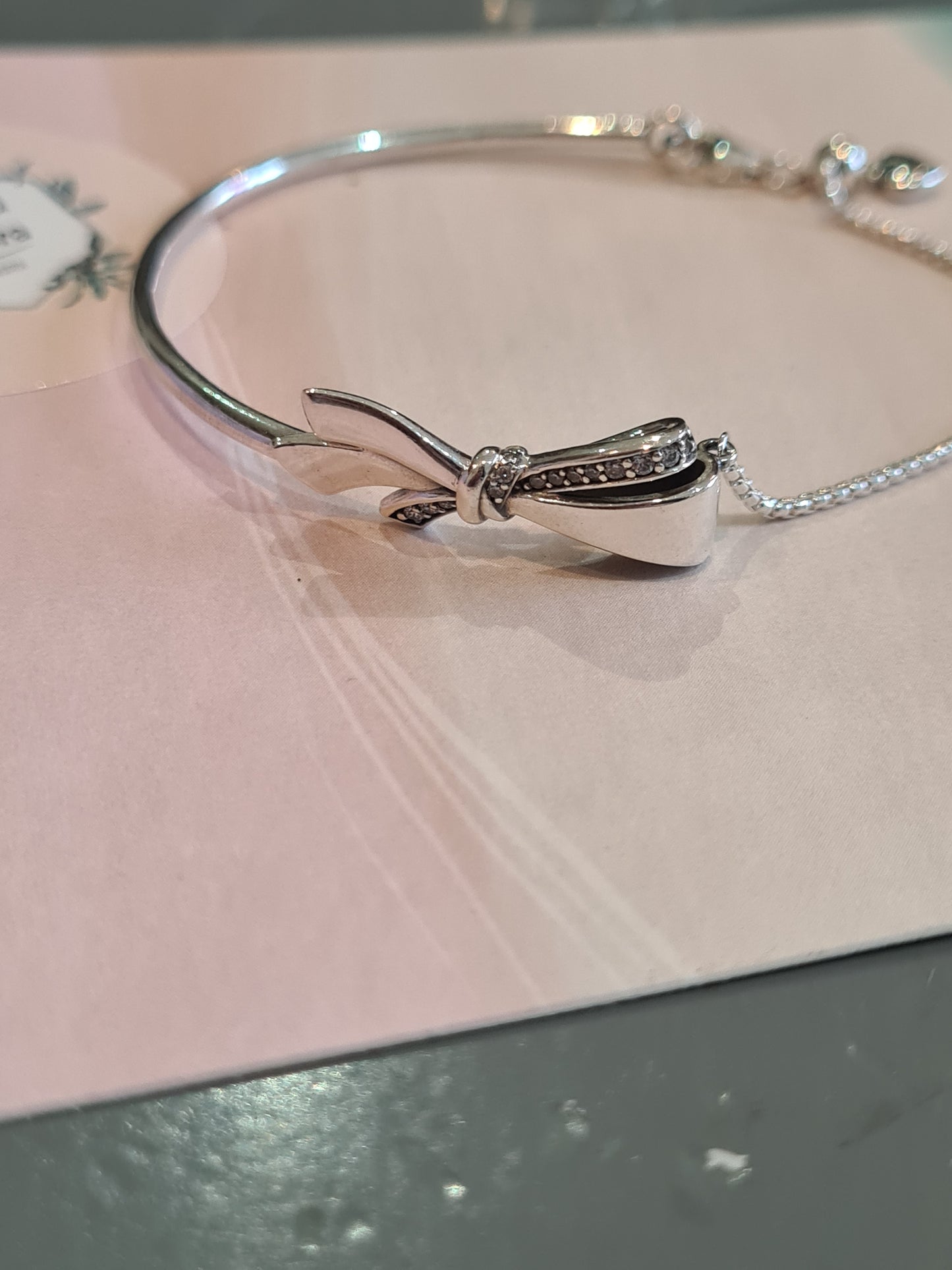 Genuine Pandora Oversized Bow Bracelet Half Bangle Half Chain