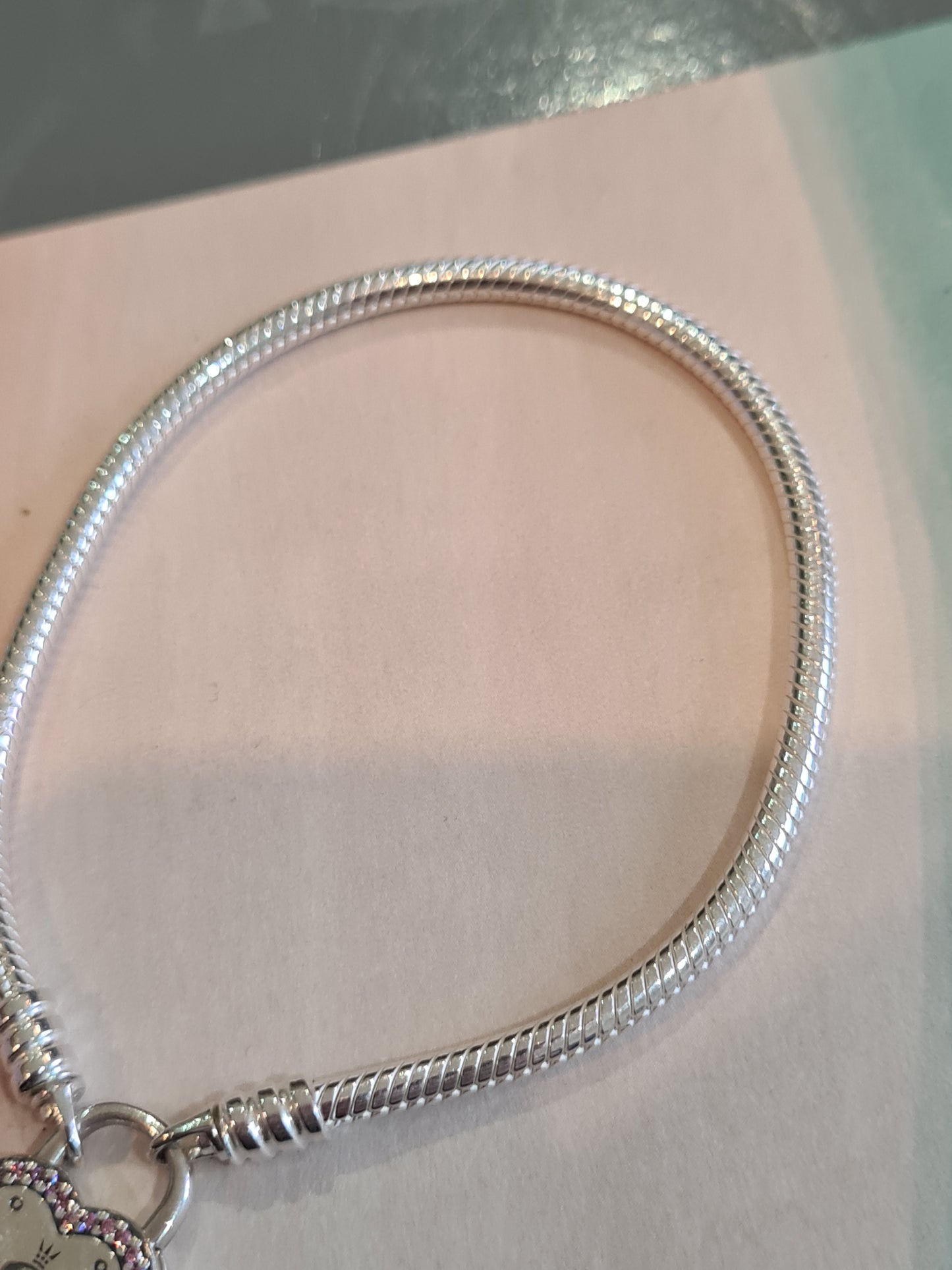 Genuine Pandora Pink Pave Heart Padlock Clasp 19cm Chain