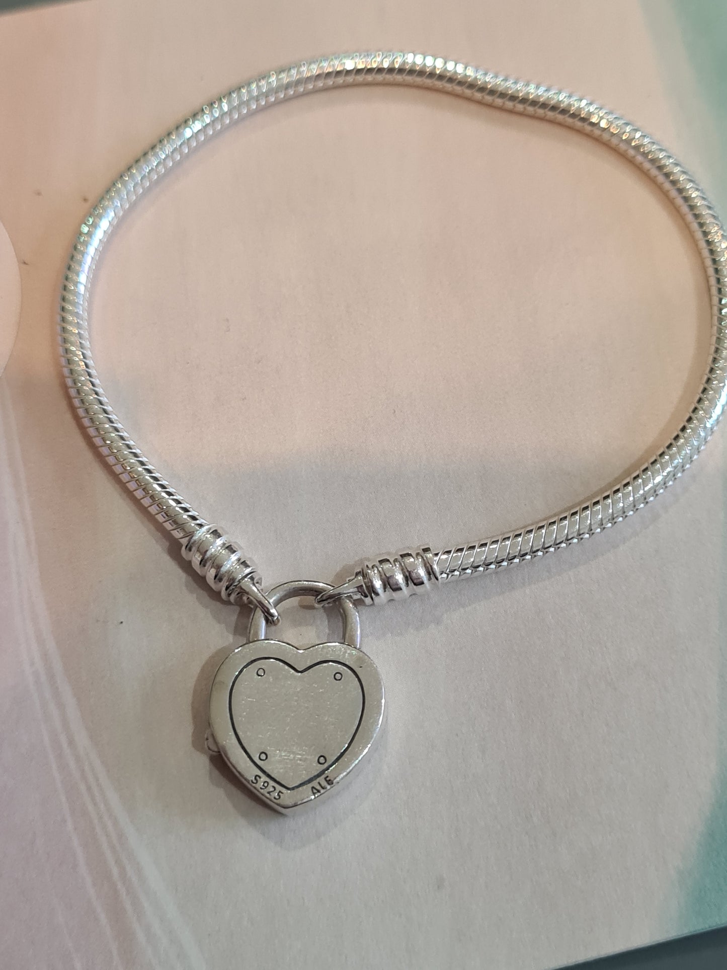 Genuine Pandora Pink Pave Heart Padlock Clasp 19cm Chain